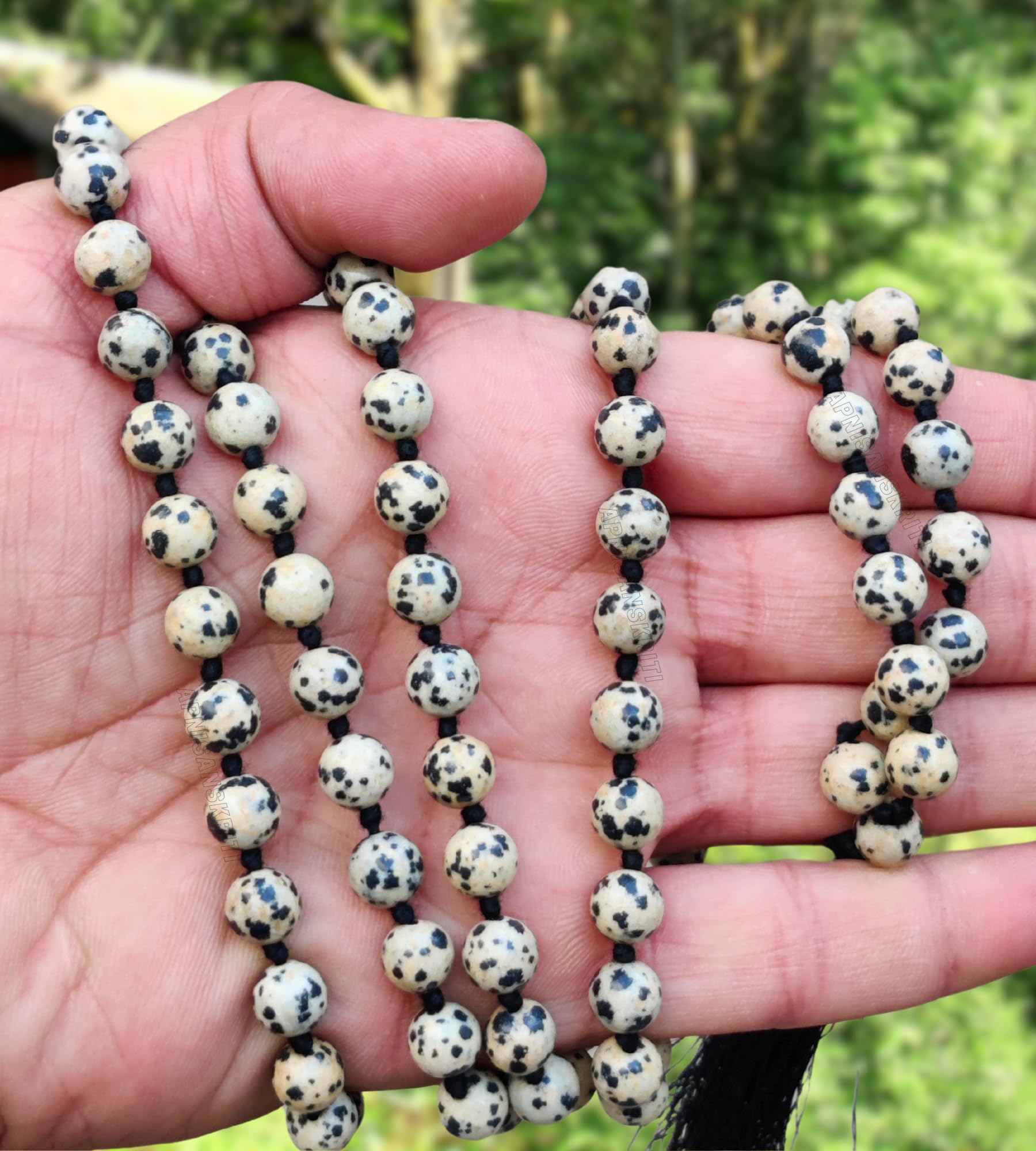 Apnisanskriti 8mm Dalmatian Jasper Mala - Grounding Beads for Joy and Spiritual Harmony (Pack of 1)