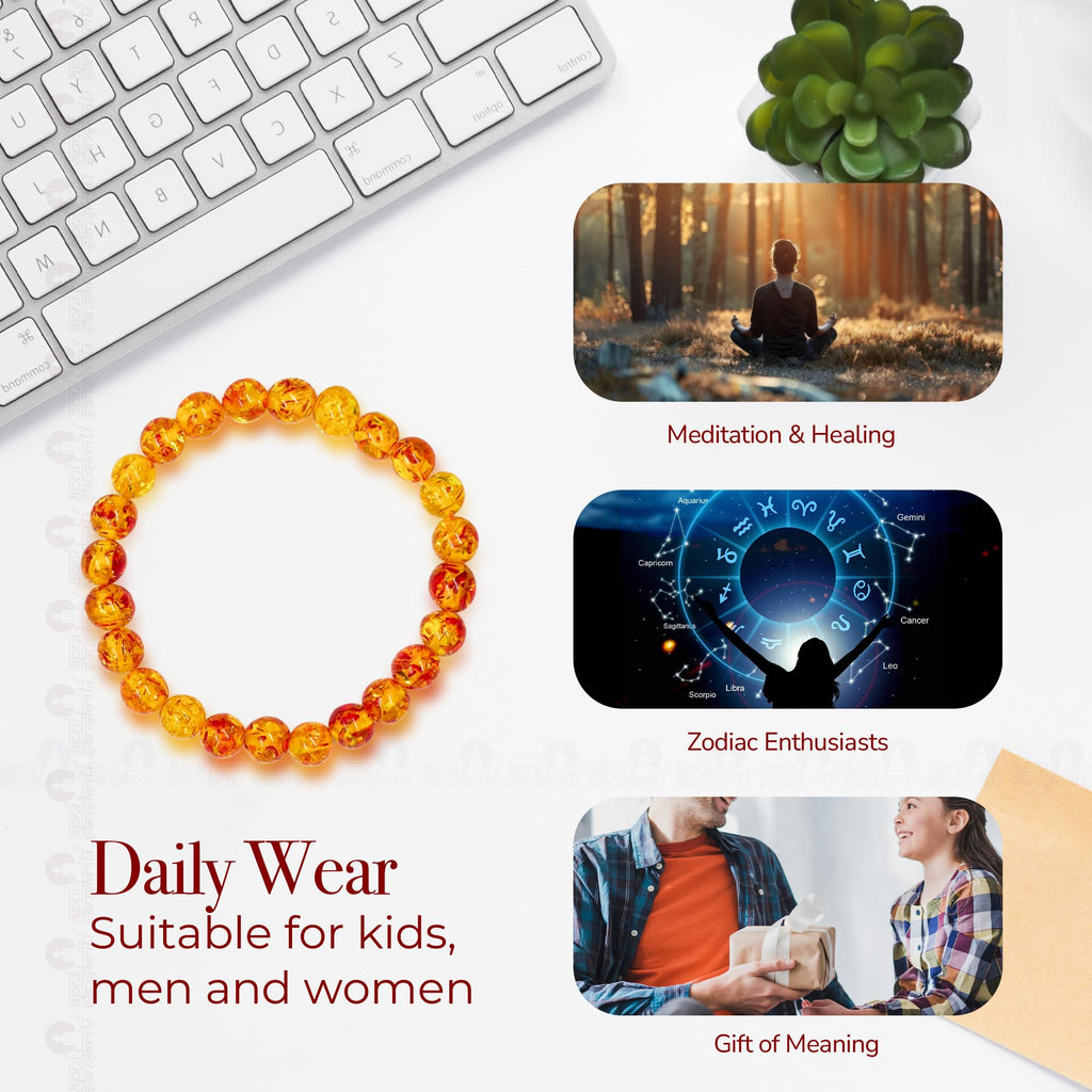 Apnisanskriti Certified Stone Bracelet (8mm) – Natural Reiki Feng Shui Round Gemstone – Free Size for Men & Women