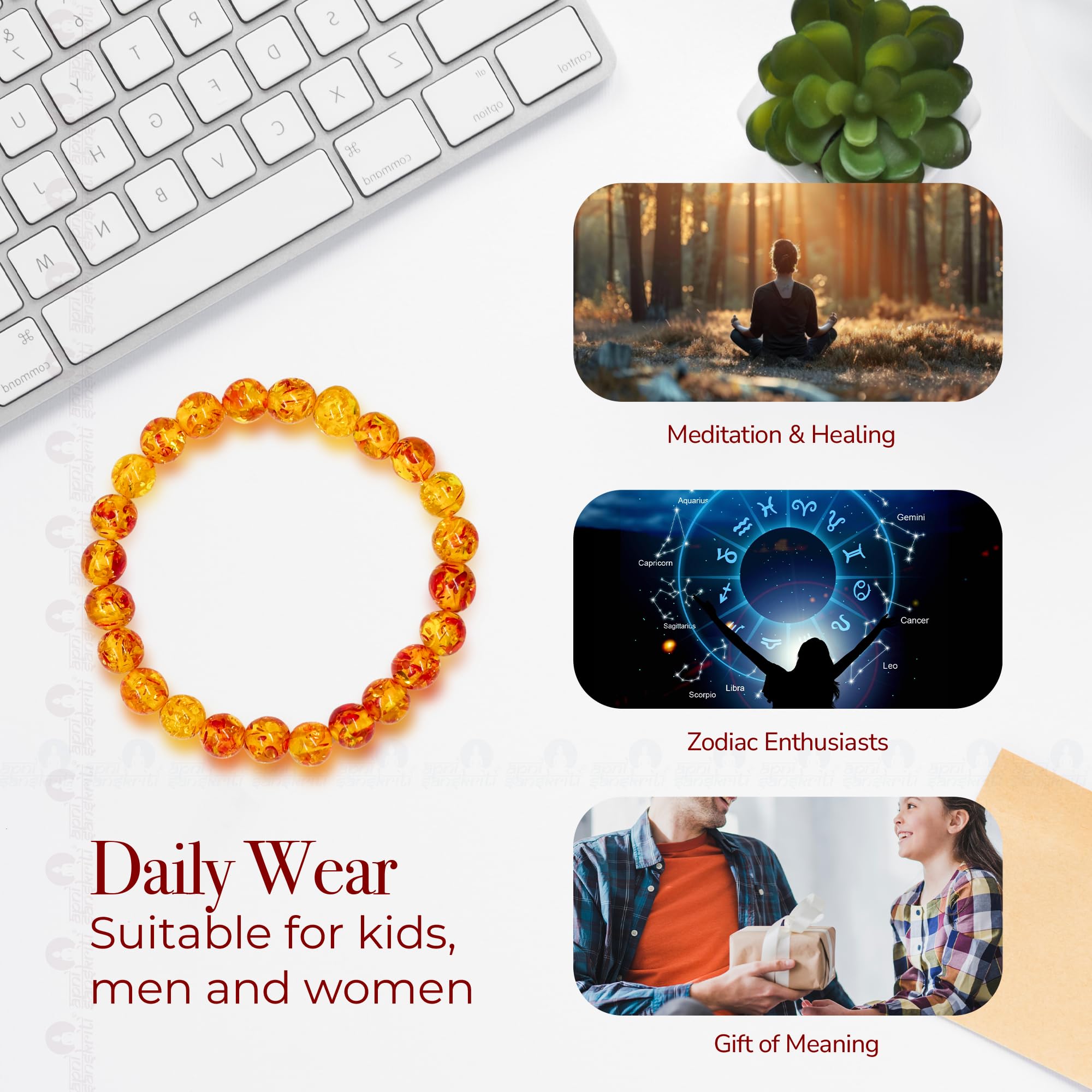 Apnisanskriti Certified Stone Bracelet (8mm) – Natural Reiki Feng Shui Round Gemstone – Free Size for Men & Women