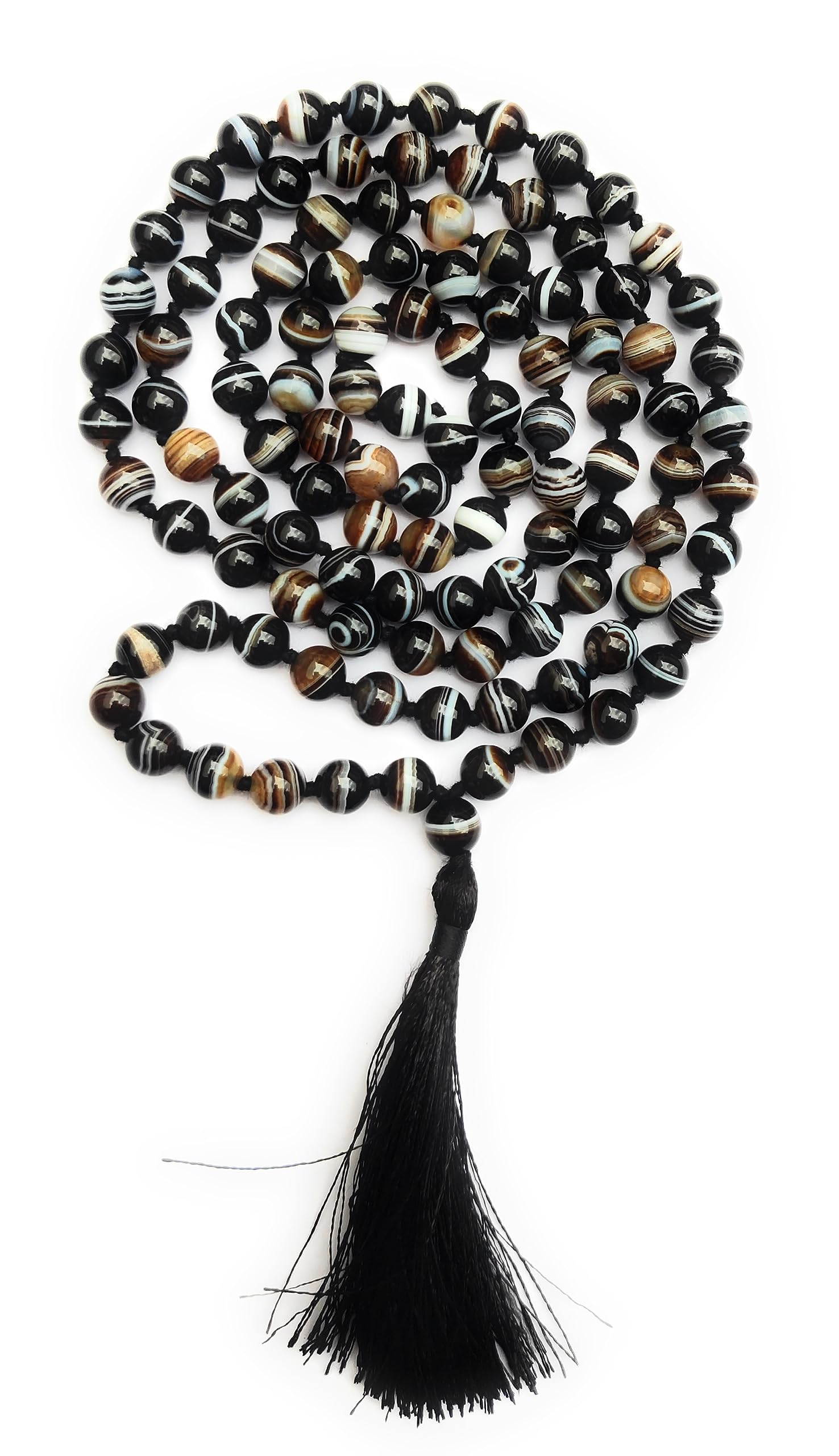 Apnisanskriti Black Sulemani Hakik/Agate Mala (8mm, Medium Length, Lab Certified) - Black - Stone - pack of 1