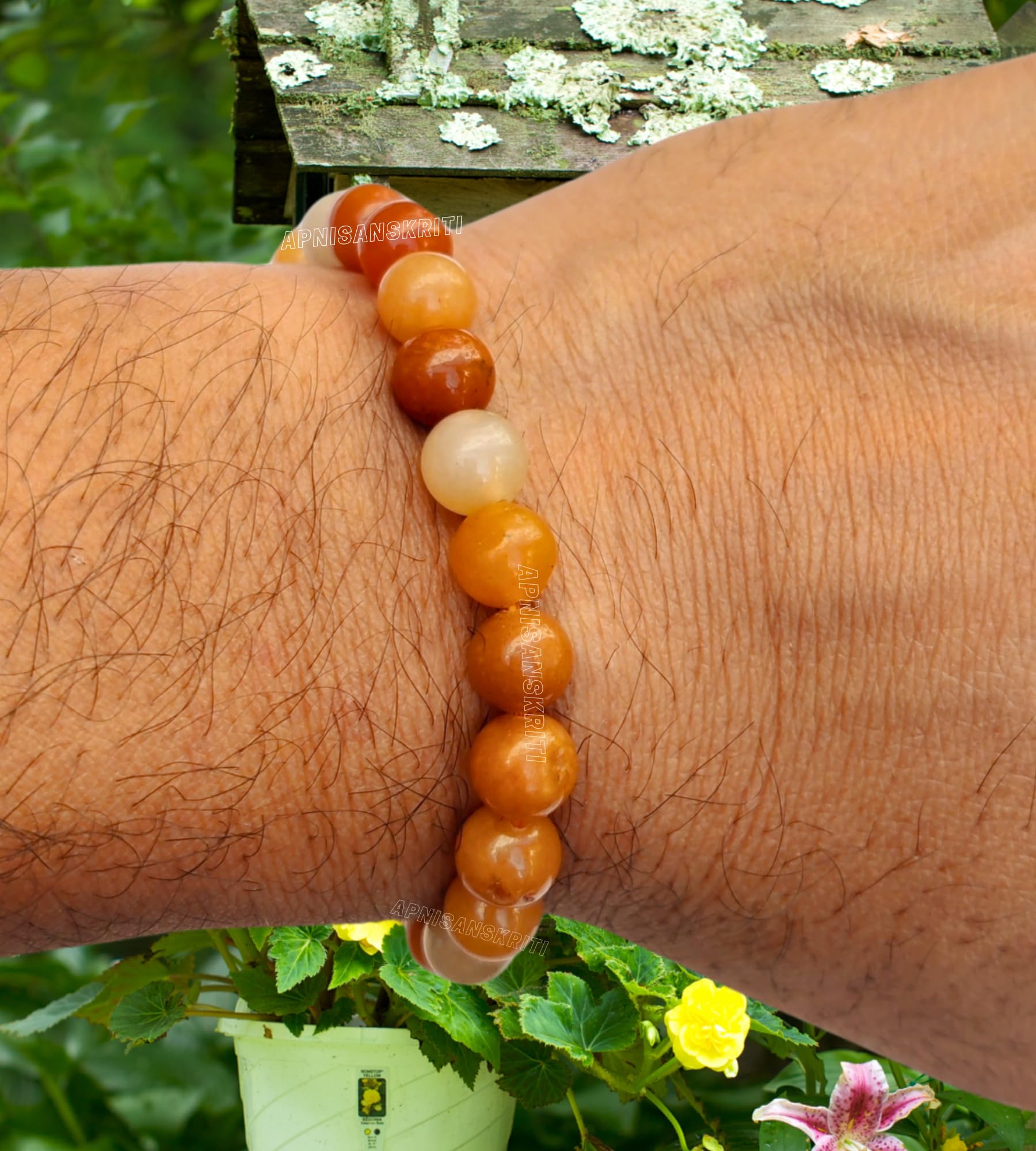 Apnisanskriti Certified Stone Bracelet (8mm) – Natural Reiki Feng Shui Round Gemstone – Free Size for Men & Women
