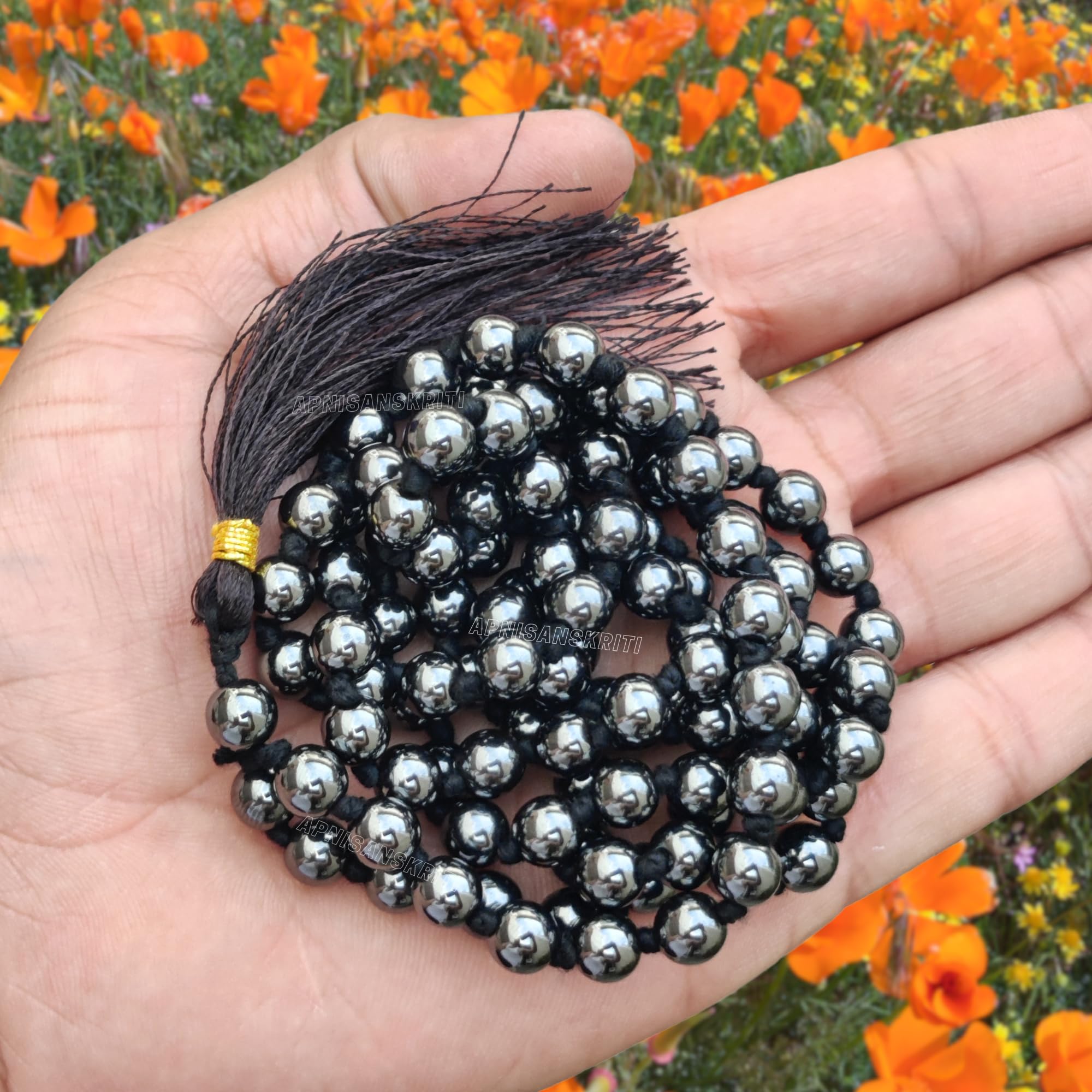 Apnisanskriti 8mm Hematite Mala - Strength and Stability in Spiritual Practice (Pack of 1)