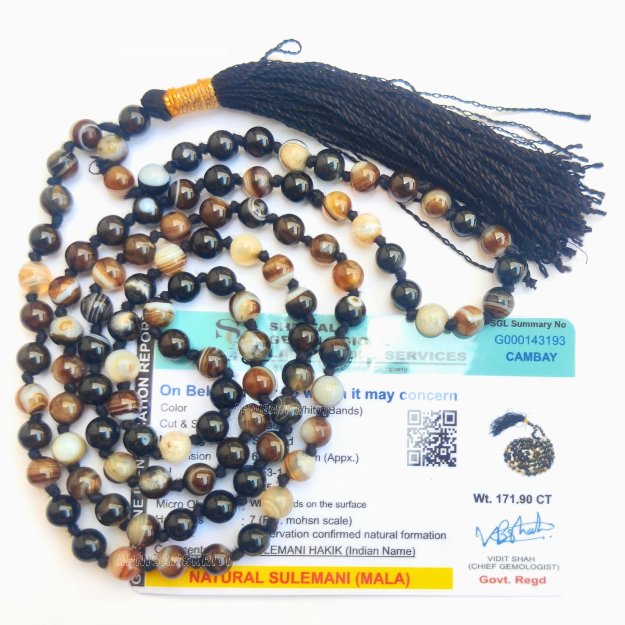 Apnisanskriti Premium Stone Mala for Men and Women (6mm, AAA Quality, Lab Certified, 108+1) - Natural Stone Beads Mala - Pack of 1