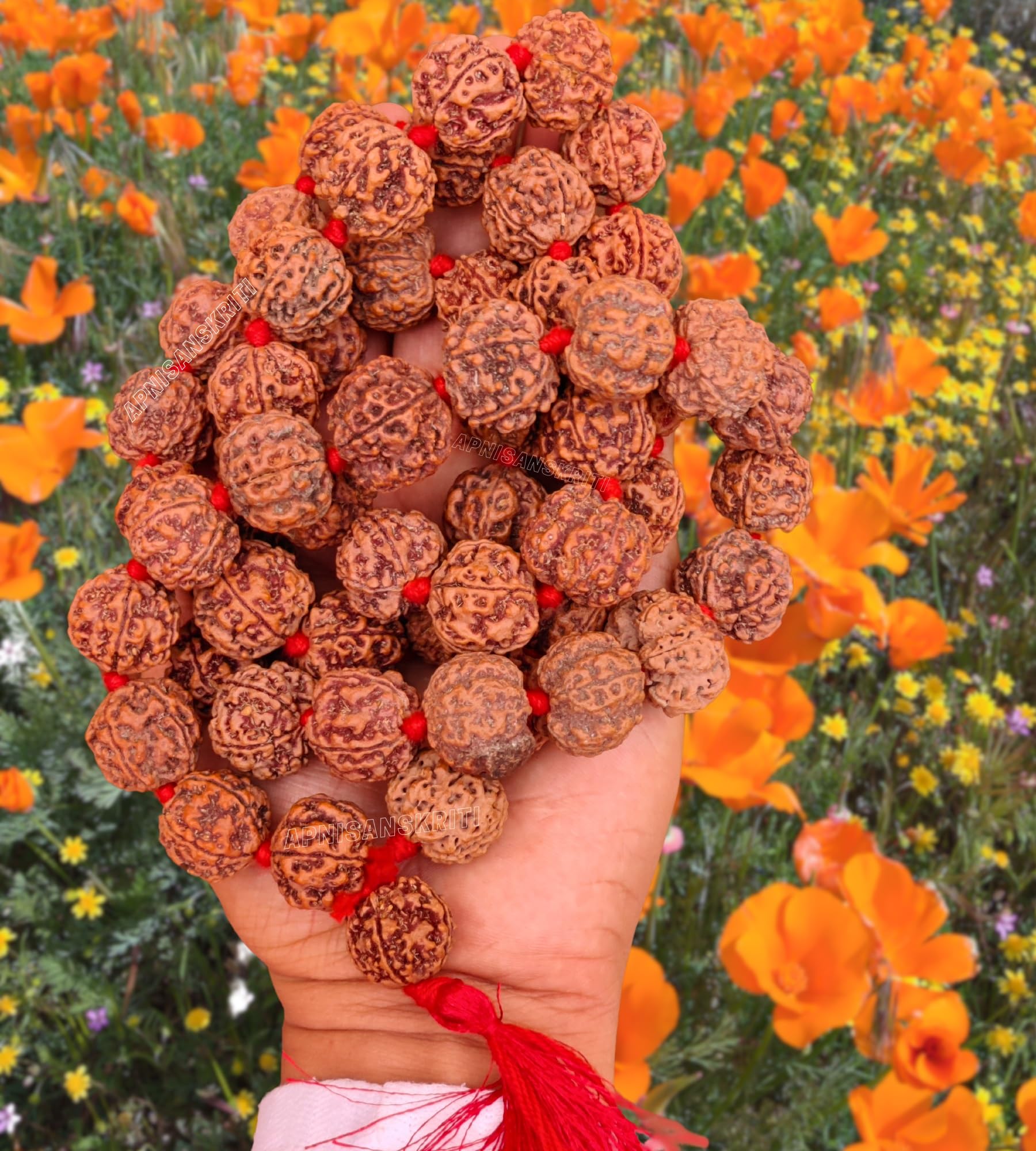 Apnisanskriti 5 Mukhi Rudraksha Mala for Men/Women Wearing (108+1, Lab Certified, Natural Brown Rudraksha Beads)