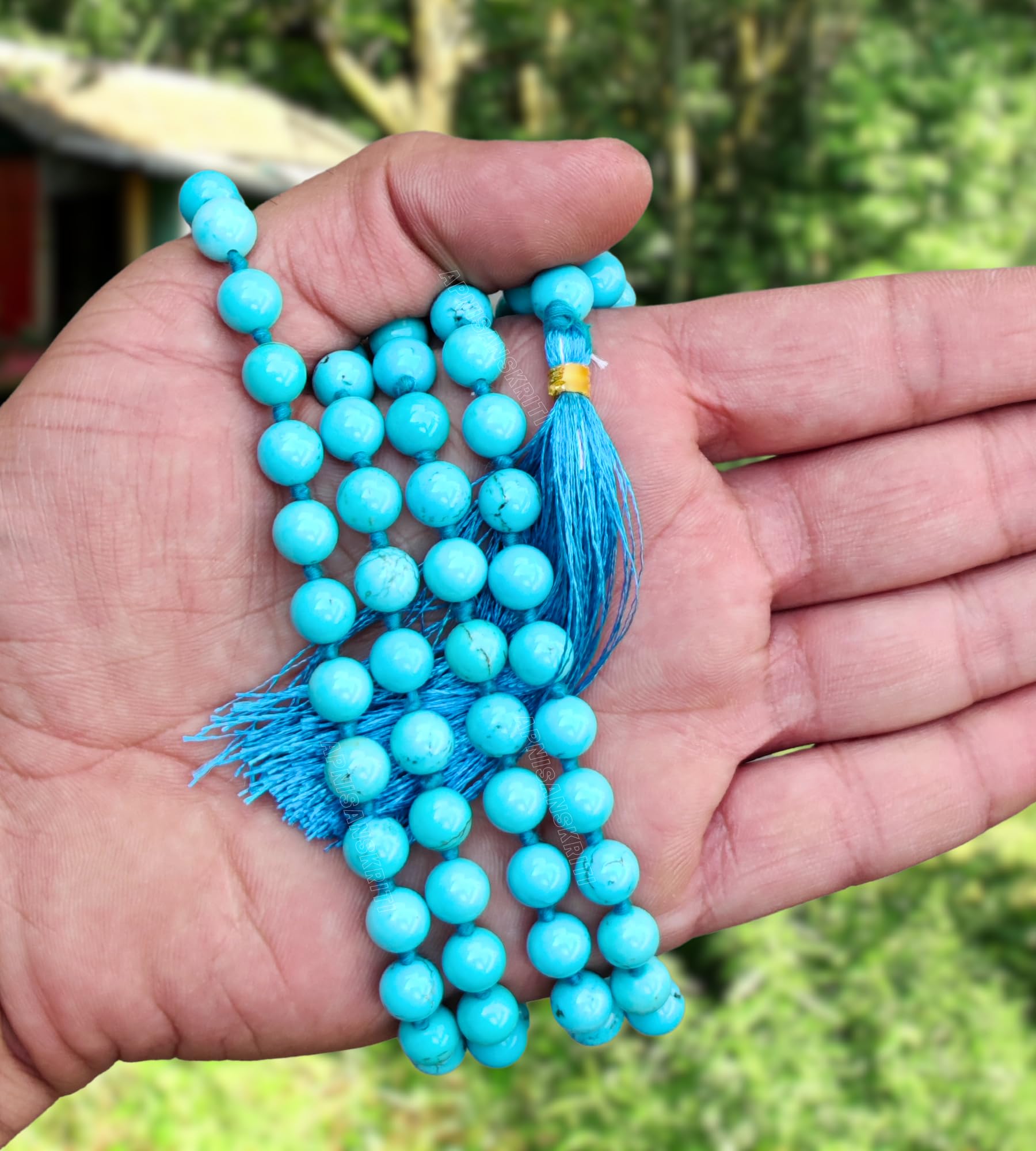 Apnisanskriti 8mm Phiroza Turquoise Mala - Serene Beads for Spiritual Harmony (Pack of 1)