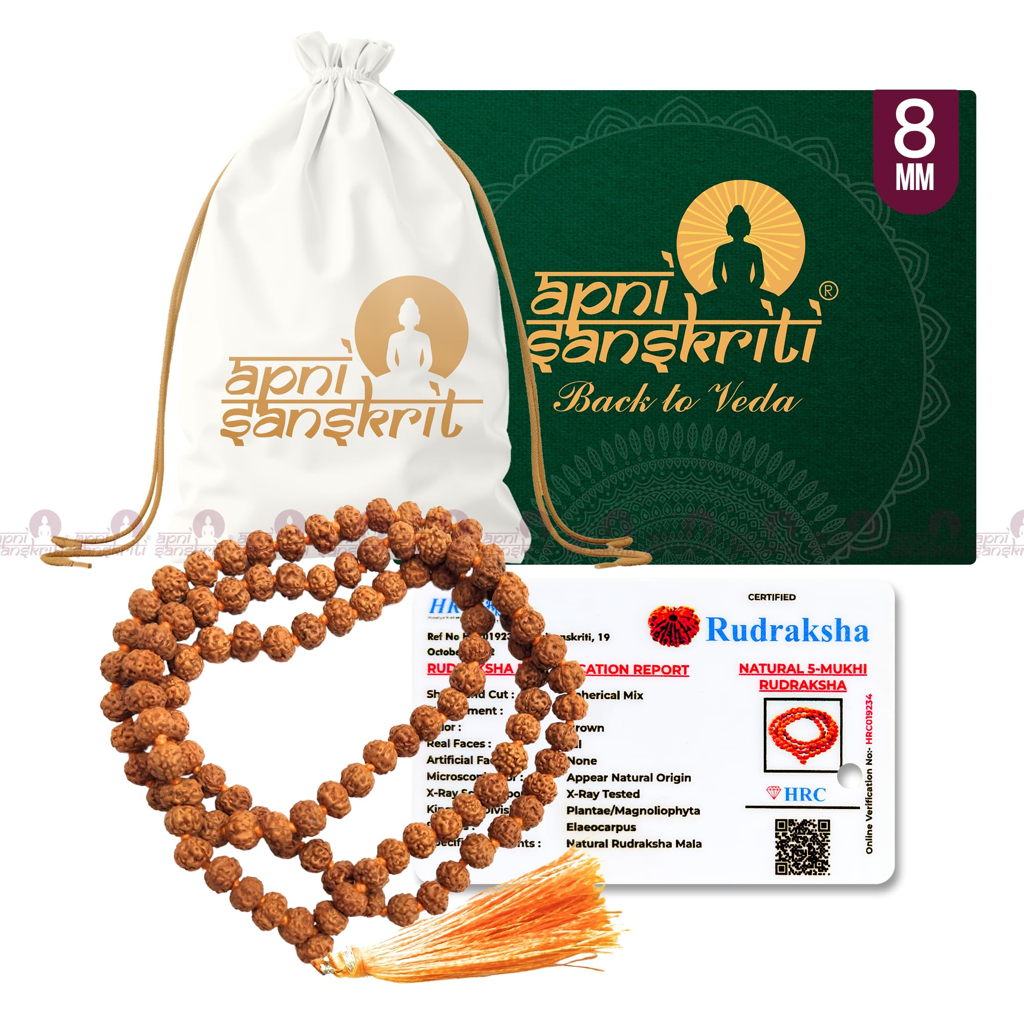 Apnisanskriti Certified Authentic Nepali Rudraksha Mala - Natural Beaded Necklace for Men and Women