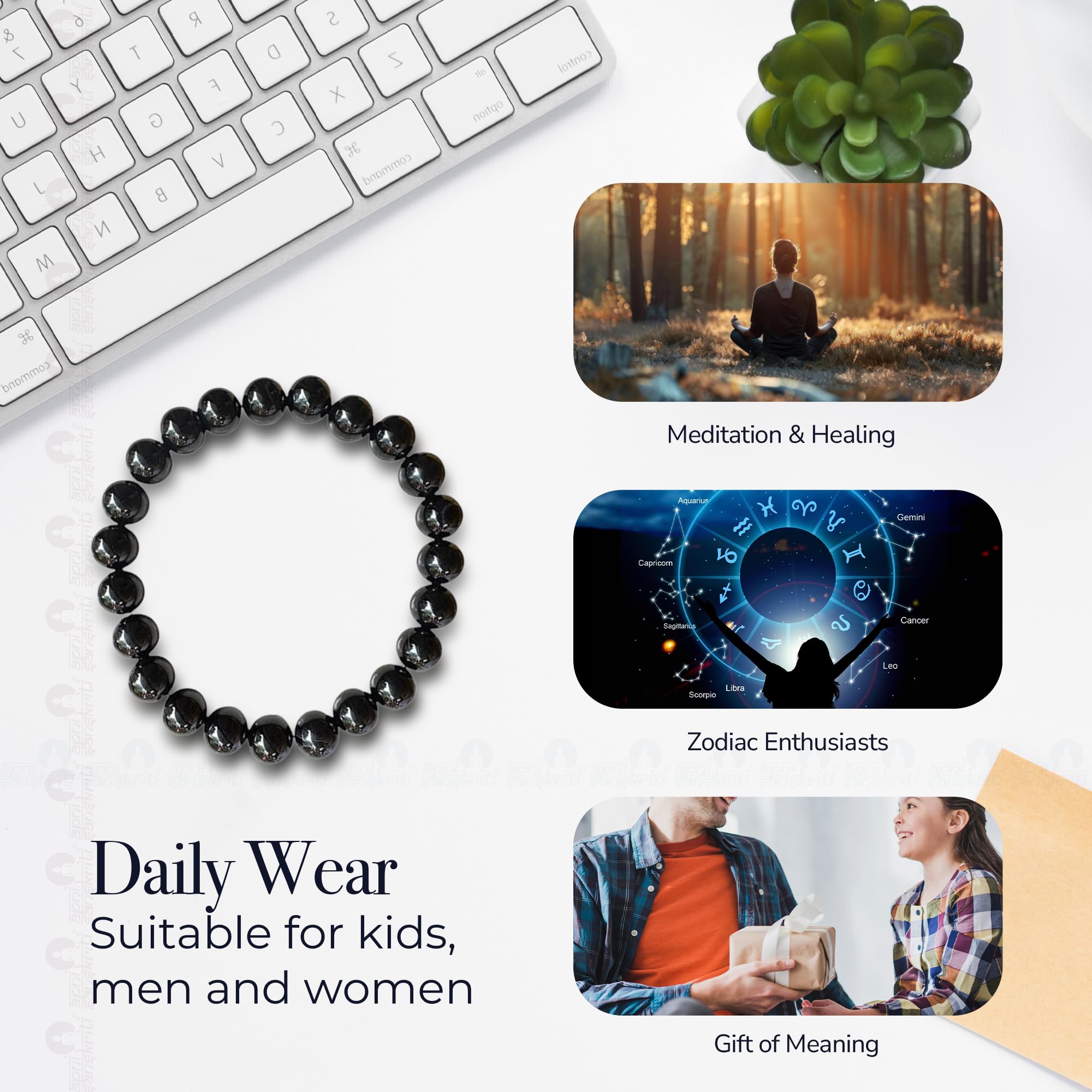 Apnisanskriti Certified Stone Bracelet (8mm) – Natural Reiki Feng Shui Round Gemstone – Free Size for Men & Women