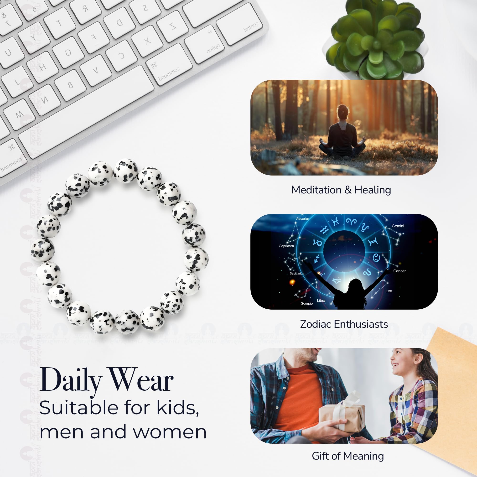 Apnisanskriti Certified Stone Bracelet (8mm) – Natural Reiki Feng Shui Round Gemstone – Free Size for Men & Women