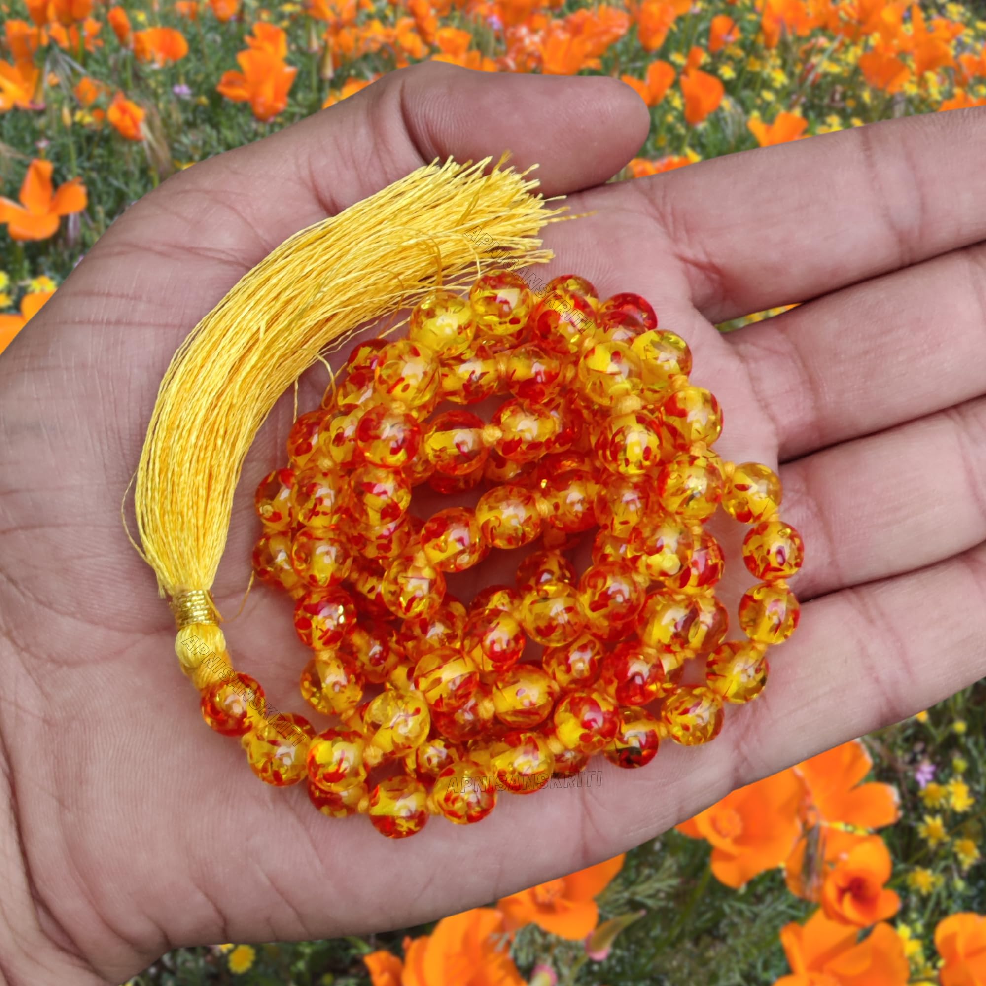 Apnisanskriti Premium 8mm Amber Mala - Warmth and Healing Energy for Spiritual Wellness (Pack of 1)