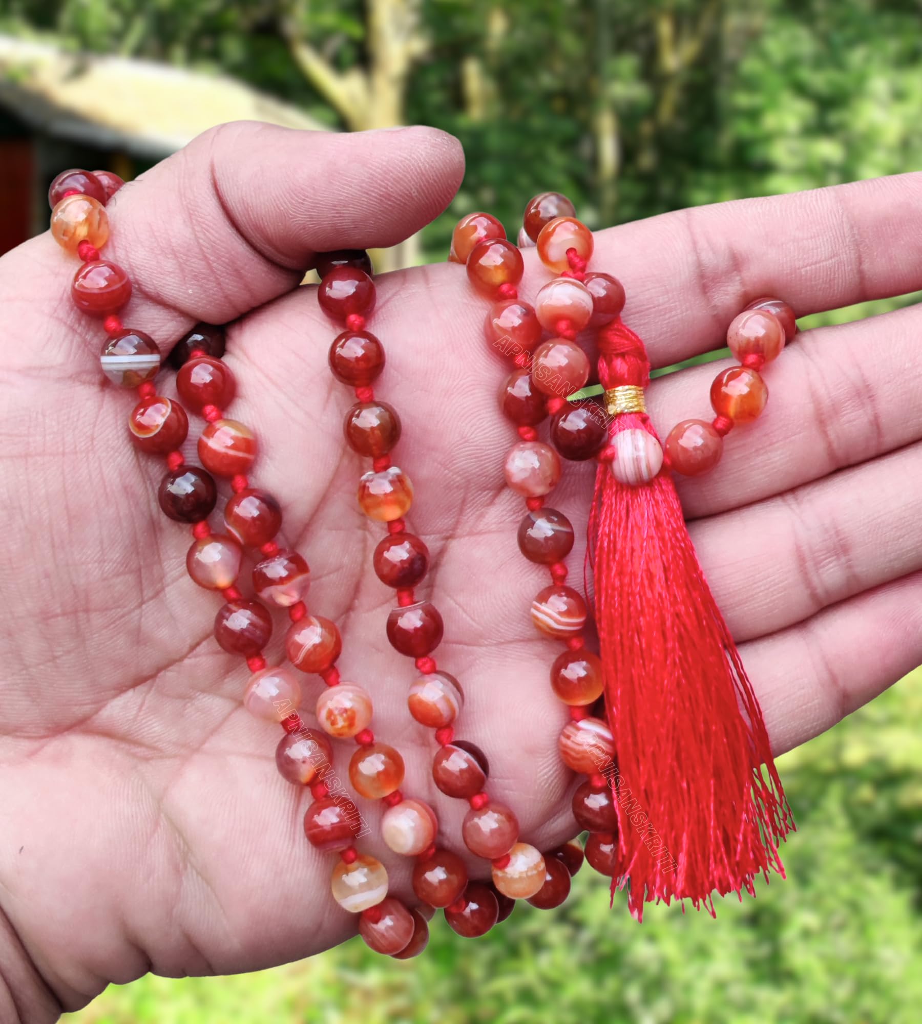 Apnisanskriti 8mm Red Carnelian Mala - Vitality and Creativity in Spiritual Practice (Pack of 1)