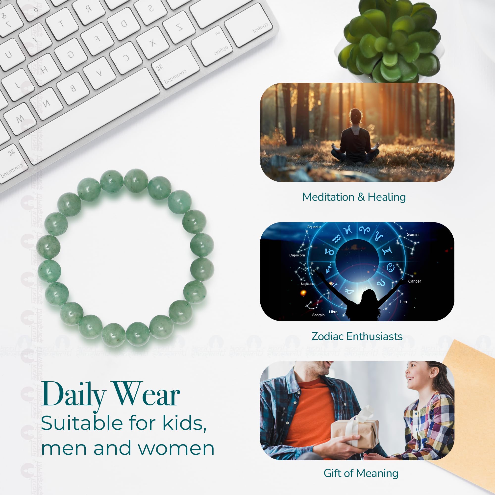 Apnisanskriti Certified Stone Bracelet (8mm) – Natural Reiki Feng Shui Round Gemstone – Free Size for Men & Women