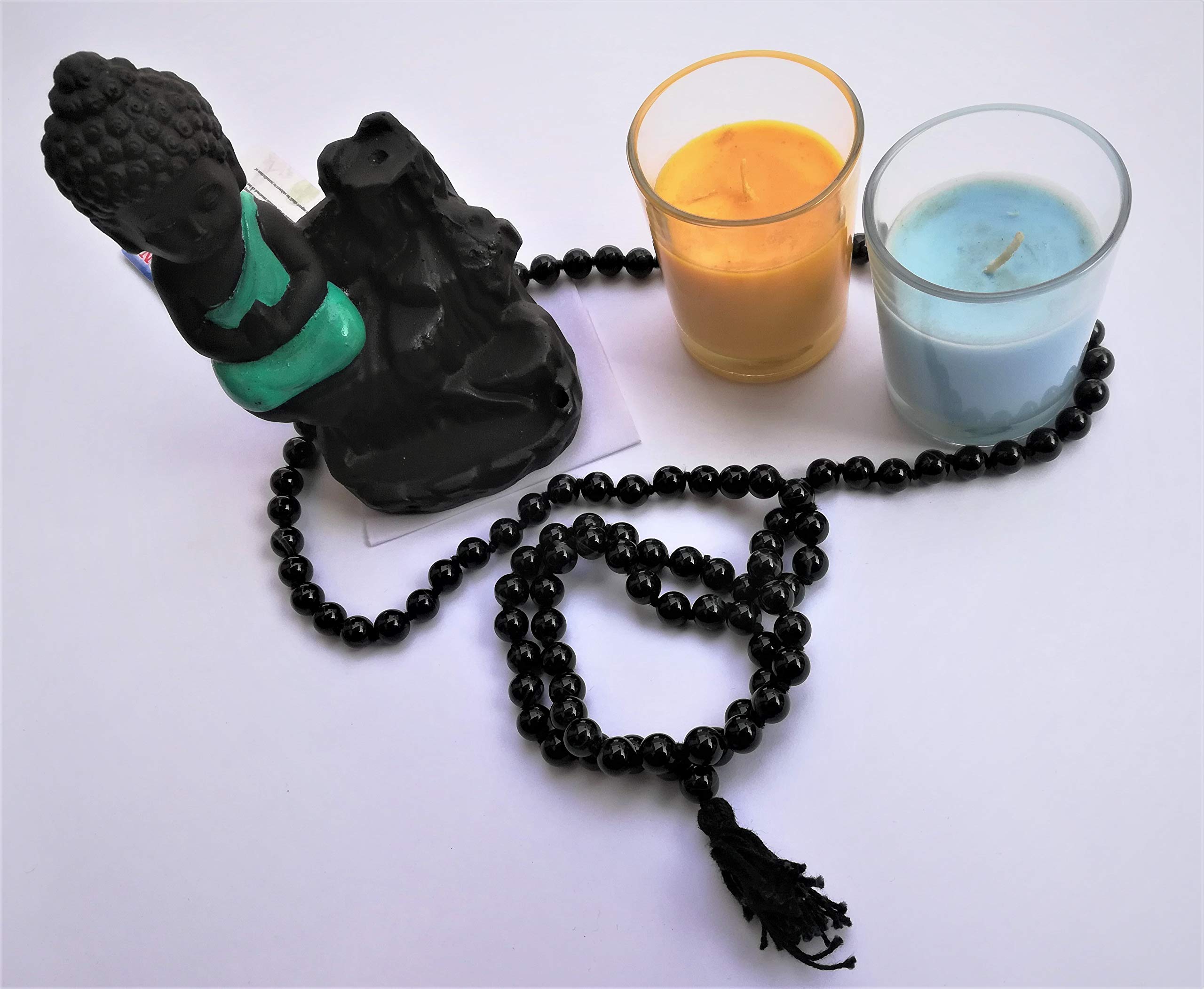 Apnisanskriti Black Sulemani Hakik/Agate Mala (8mm, Medium Length, Lab Certified) - Black - Stone - pack of 1