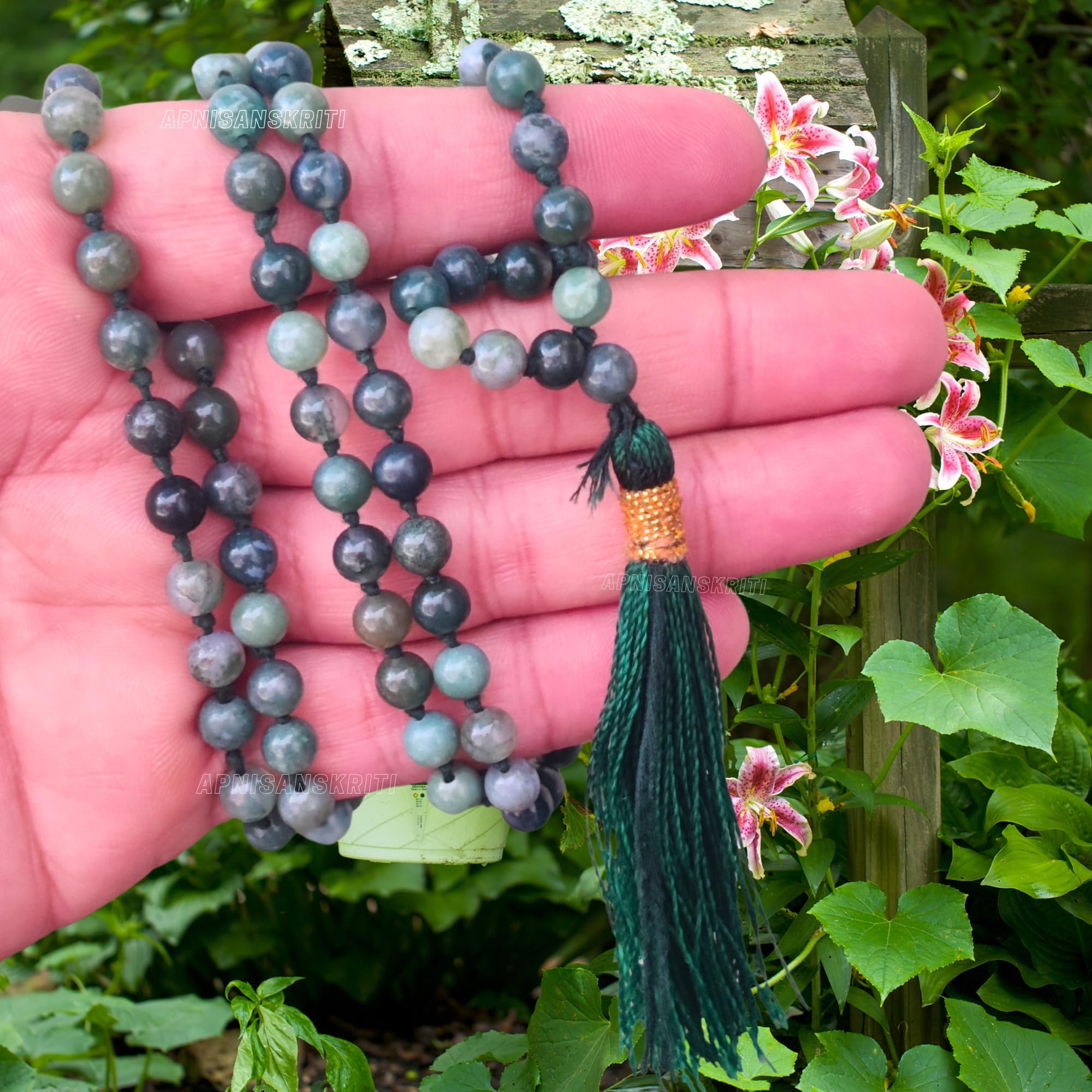 Apnisanskriti Premium Stone Mala for Men and Women (6mm, AAA Quality, Lab Certified, 108+1) - Natural Stone Beads Mala - Pack of 1