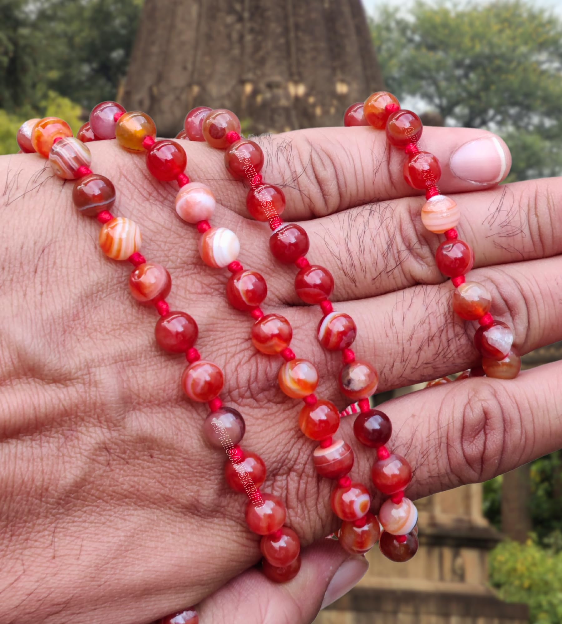 Apnisanskriti 8mm Red Carnelian Mala - Vitality and Creativity in Spiritual Practice (Pack of 1)