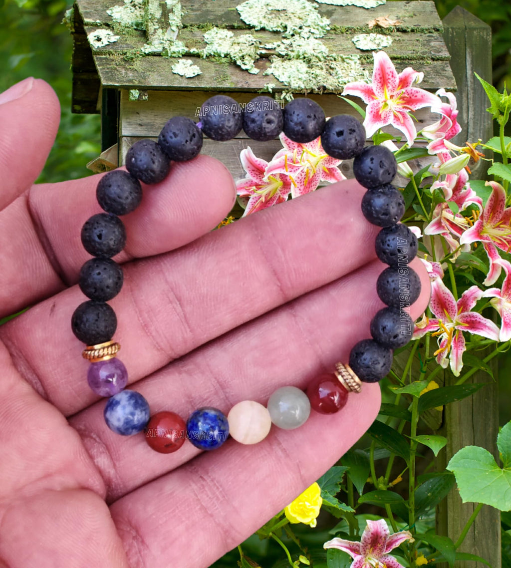 Apnisanskriti Certified Stone Bracelet (8mm) – Natural Reiki Feng Shui Round Gemstone – Free Size for Men & Women