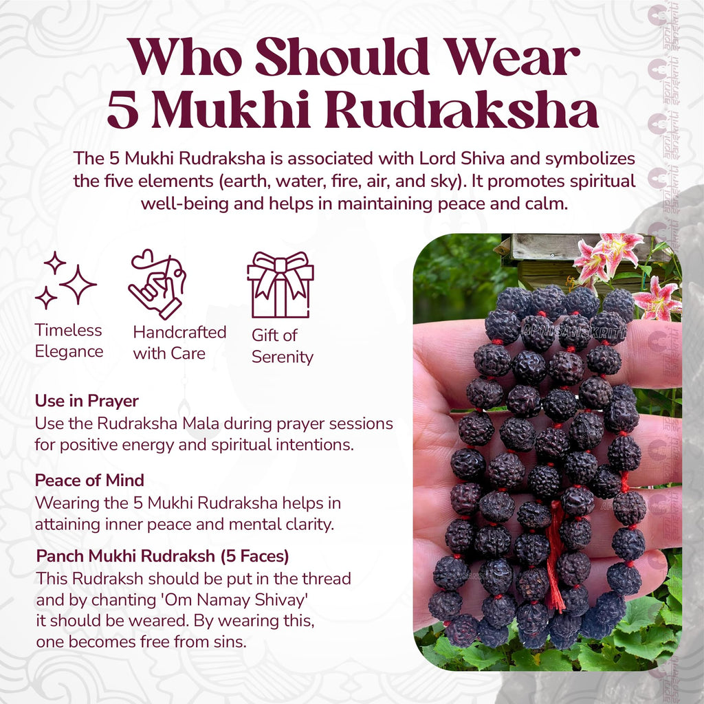 Apnisanskriti Black Rudraksha Mala With Buddha Face (6 mm, Chest Length, 108+1 Beads, Lab Certified ) - Natural Black Rudraksha Beads - Pack of 1