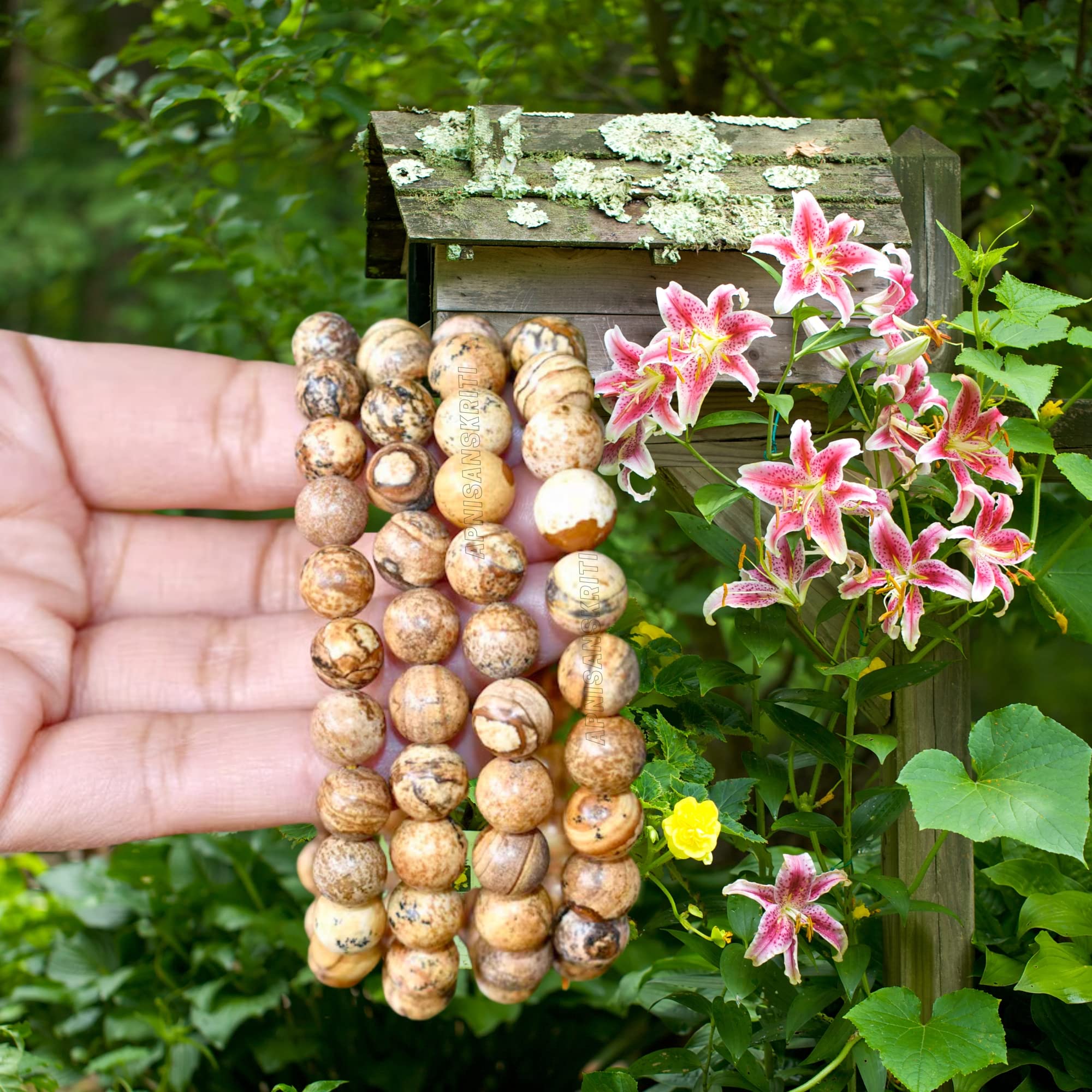 Apnisanskriti Certified Stone Bracelet (8mm) – Natural Reiki Feng Shui Round Gemstone – Free Size for Men & Women