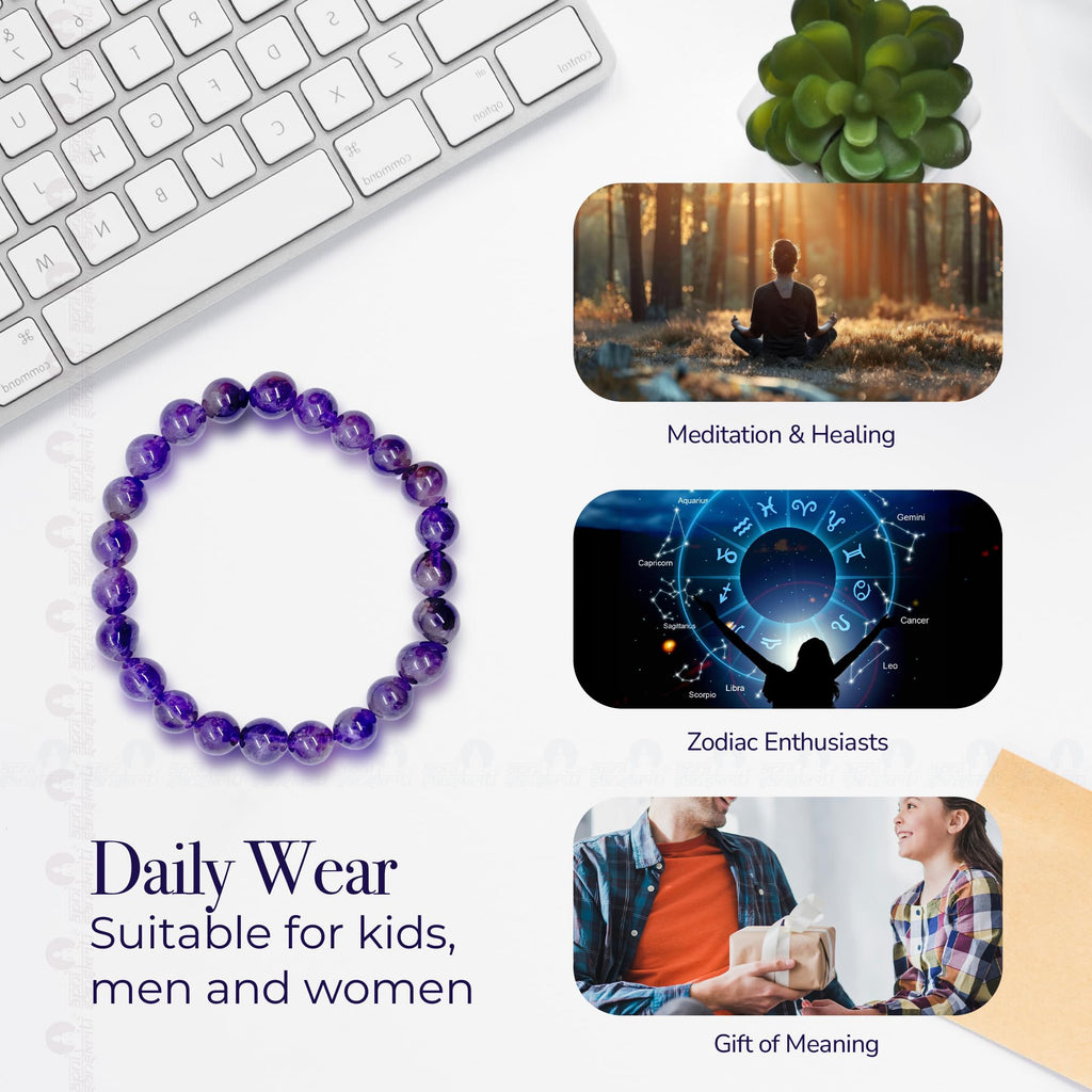 Apnisanskriti Certified Stone Bracelet (8mm) – Natural Reiki Feng Shui Round Gemstone – Free Size for Men & Women