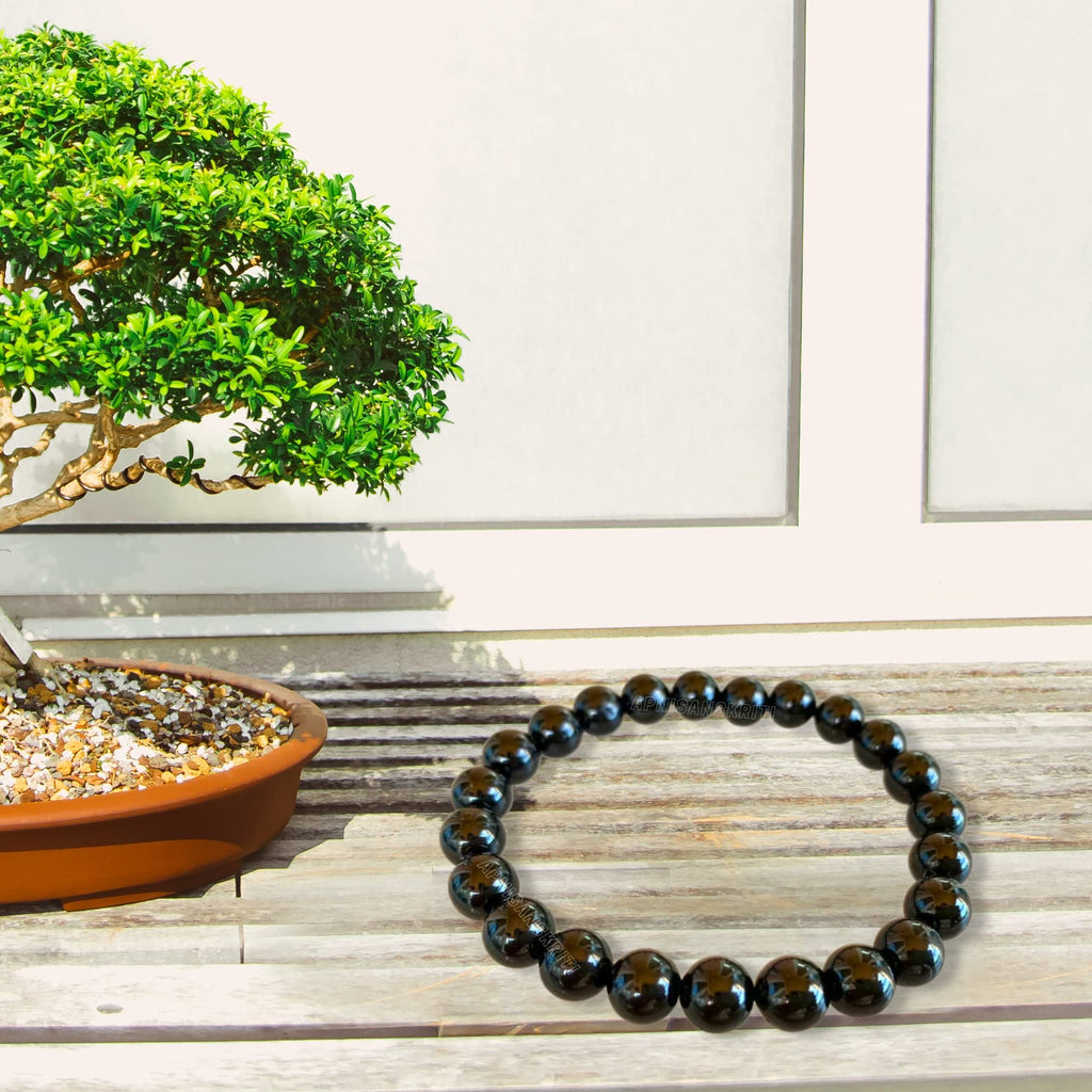 Apnisanskriti Certified Stone Bracelet (8mm) – Natural Reiki Feng Shui Round Gemstone – Free Size for Men & Women