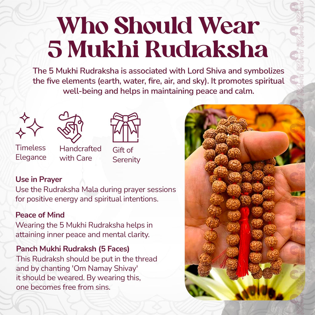 Apnisanskriti Certified Authentic Nepali Rudraksha Mala - Natural Beaded Necklace for Men and Women