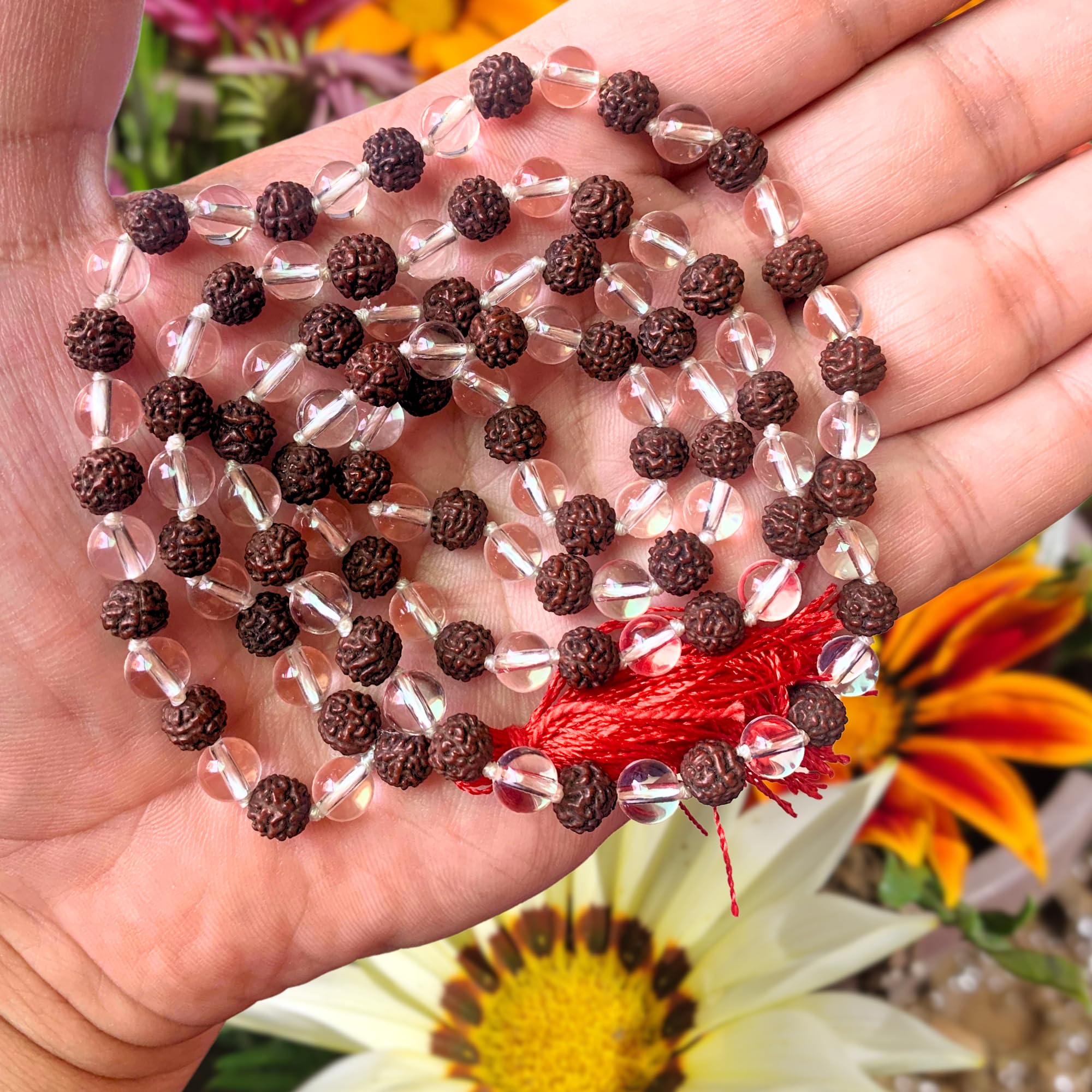 Apnisanskriti Certified Black Rudraksha and Spatic Beads Mala - Natural Beads for Men and Women