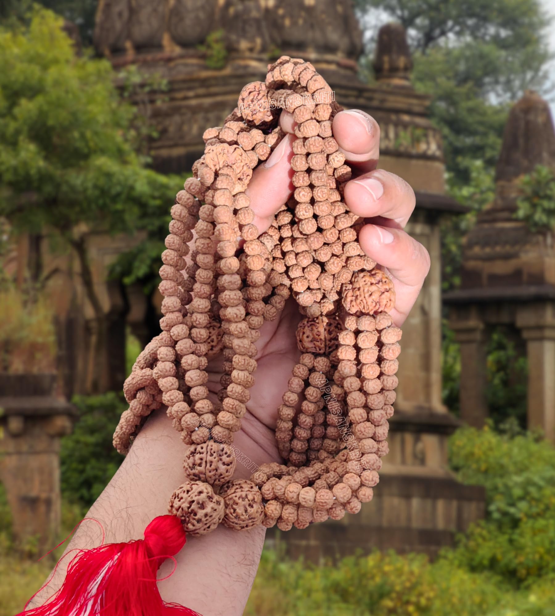 Apnisanskriti 5 Mukhi Rudraksha Mala for Shivling/Temple (1008+1, Brown Rudraksha Beads, Lab Certified) - Pack of 1