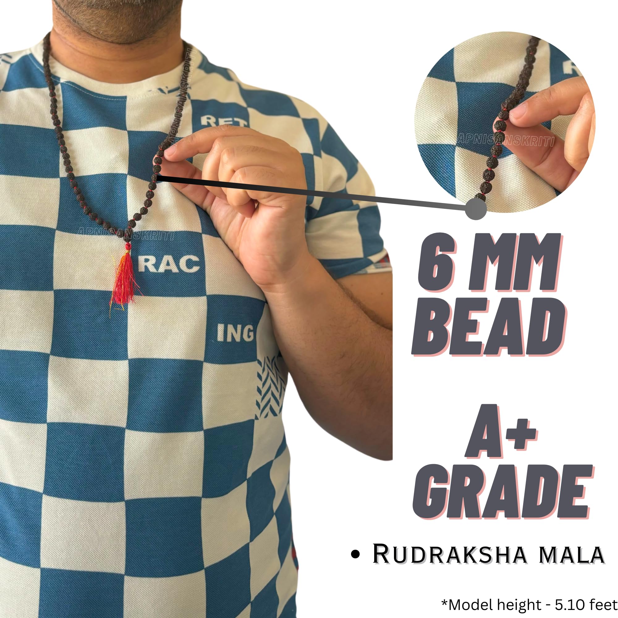 Apnisanskriti 5 Mukhi Black Rudraksha Mala (108+1 Beads, Lab Certified) Natural Black Rudraksha Beads