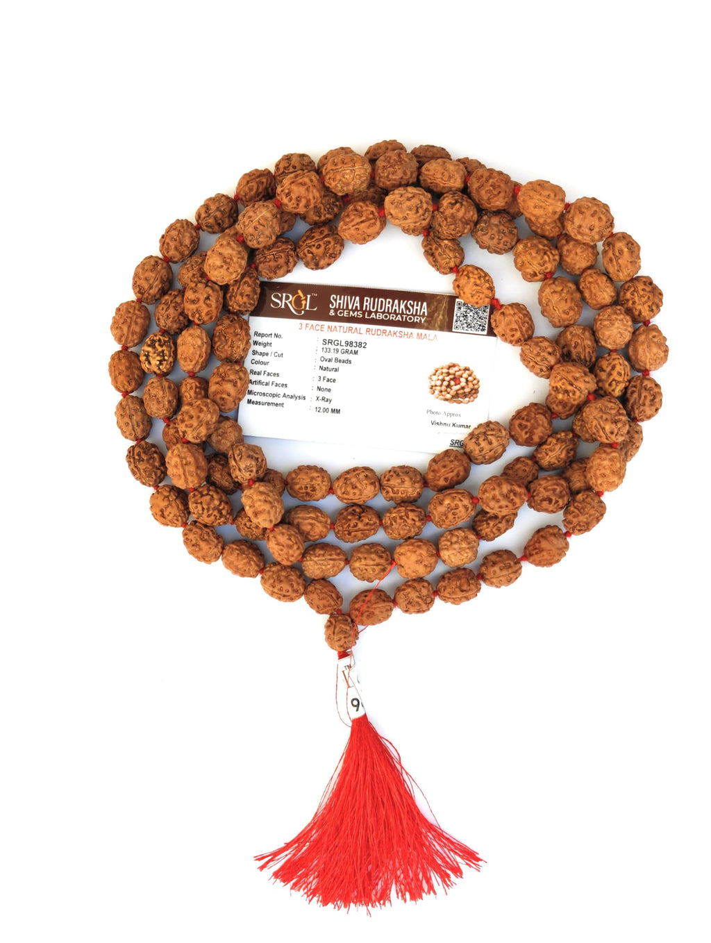 Apnisanskriti Premium Lab Certified 3 Face Rudraksha Mala 10-13mm (Pack of 1)