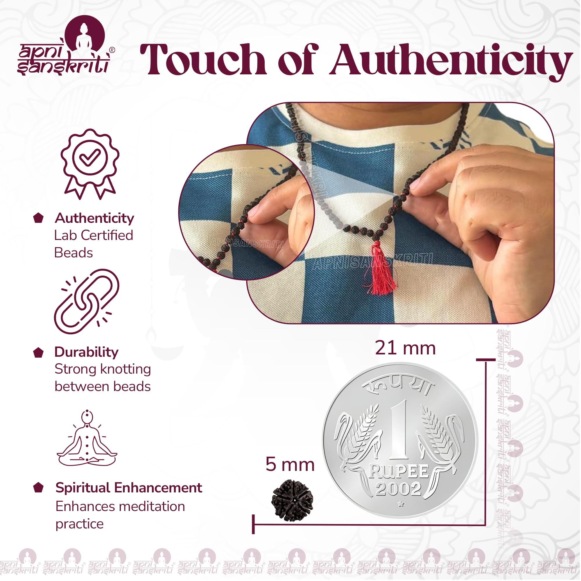 Apnisanskriti Black Rudraksha Mala (4 mm, Rarest Zero Size, Neck Length, 108+1 Beads, Lab Certified ) - Natural Black Rudraksha Beads - Pack of 1