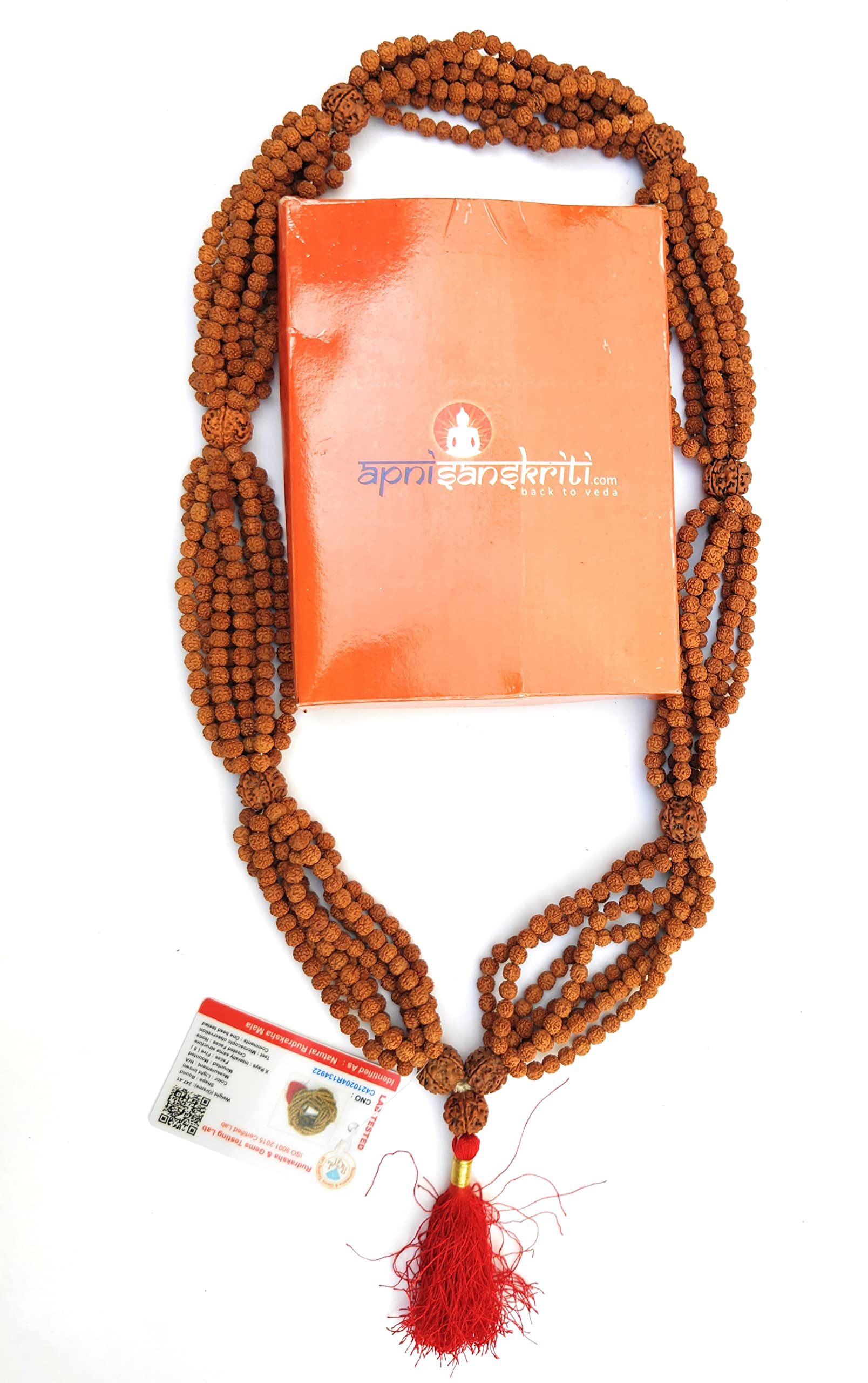 Apnisanskriti 5 Mukhi Rudraksha Mala for Shivling/Temple (1008+1, Brown Rudraksha Beads, Lab Certified) - Pack of 1