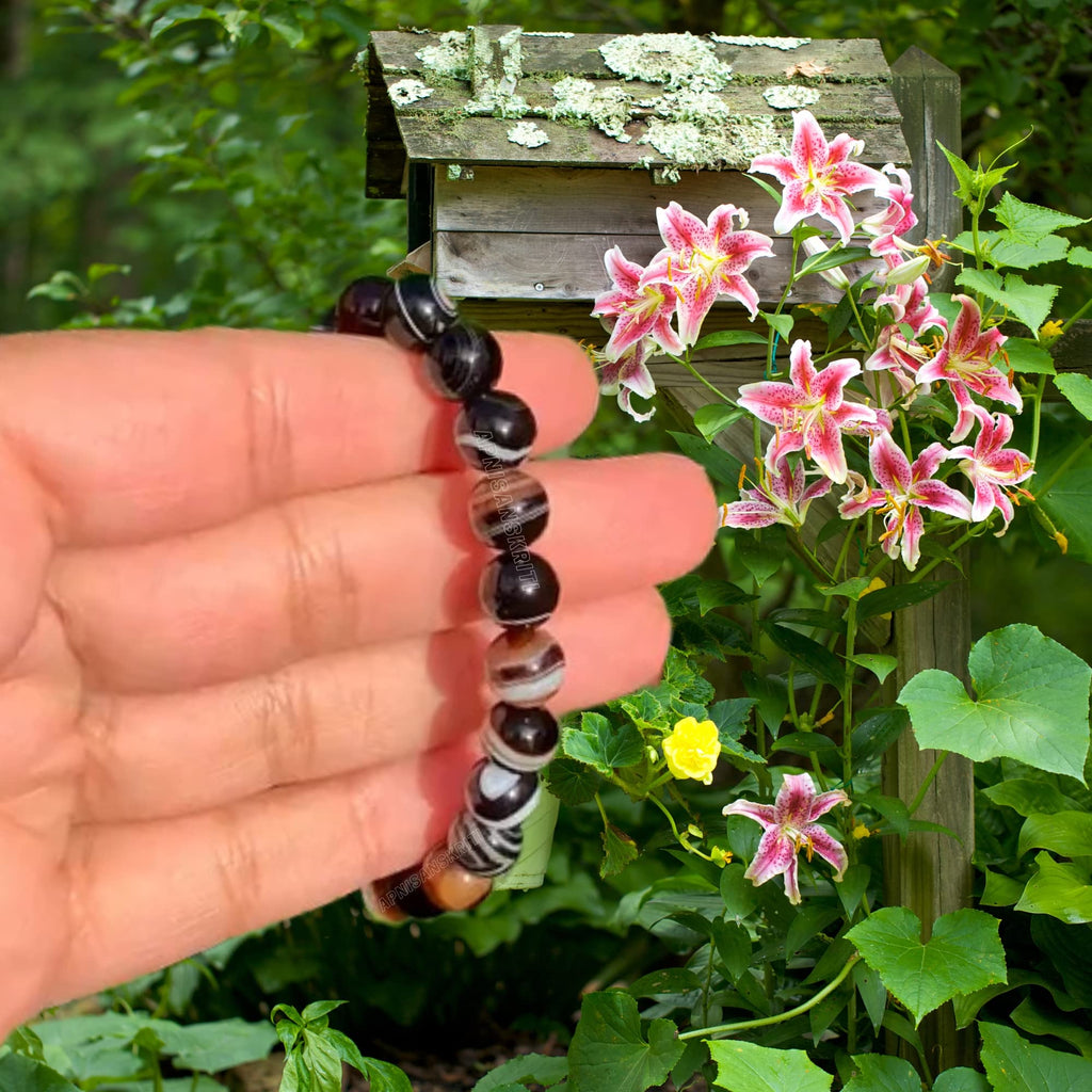 Apnisanskriti Certified Stone Bracelet (8mm) – Natural Reiki Feng Shui Round Gemstone – Free Size for Men & Women