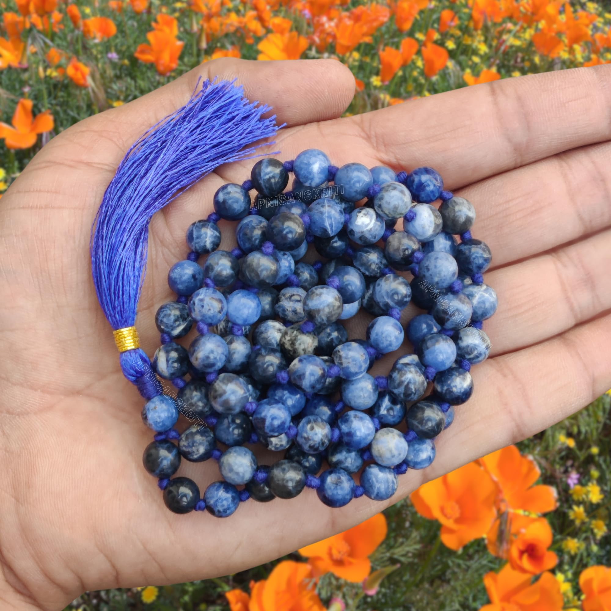 Apnisanskriti 8mm Sodalite Mala - Clarity and Intuition in Spiritual Exploration (Pack of 1)