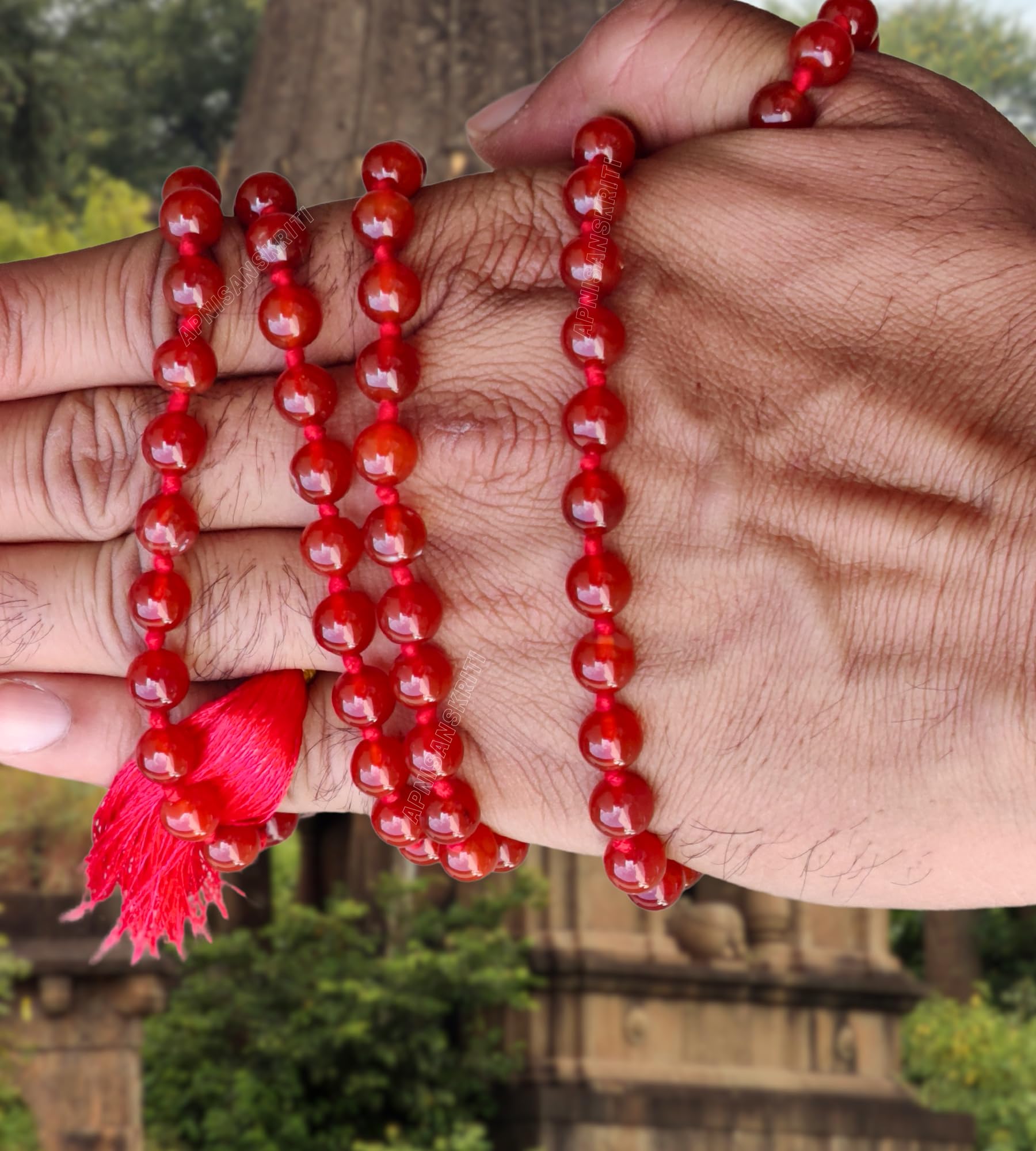 Apnisanskriti 8mm Red Onyx Mala - Strength and Stability in Spiritual Practice (Pack of 1)