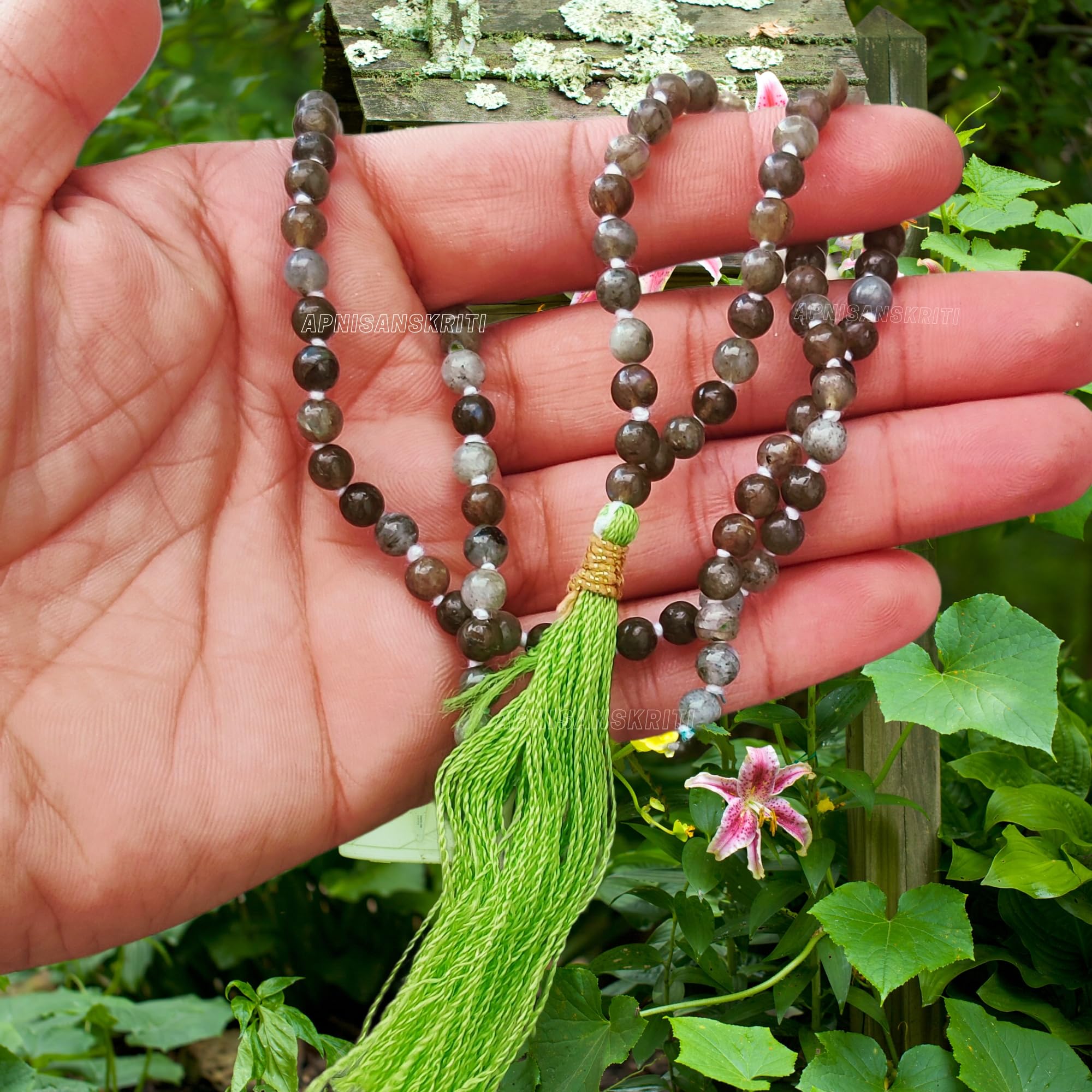 Apnisanskriti Premium Stone Mala for Men and Women (6mm, AAA Quality, Lab Certified, 108+1) - Natural Stone Beads Mala - Pack of 1