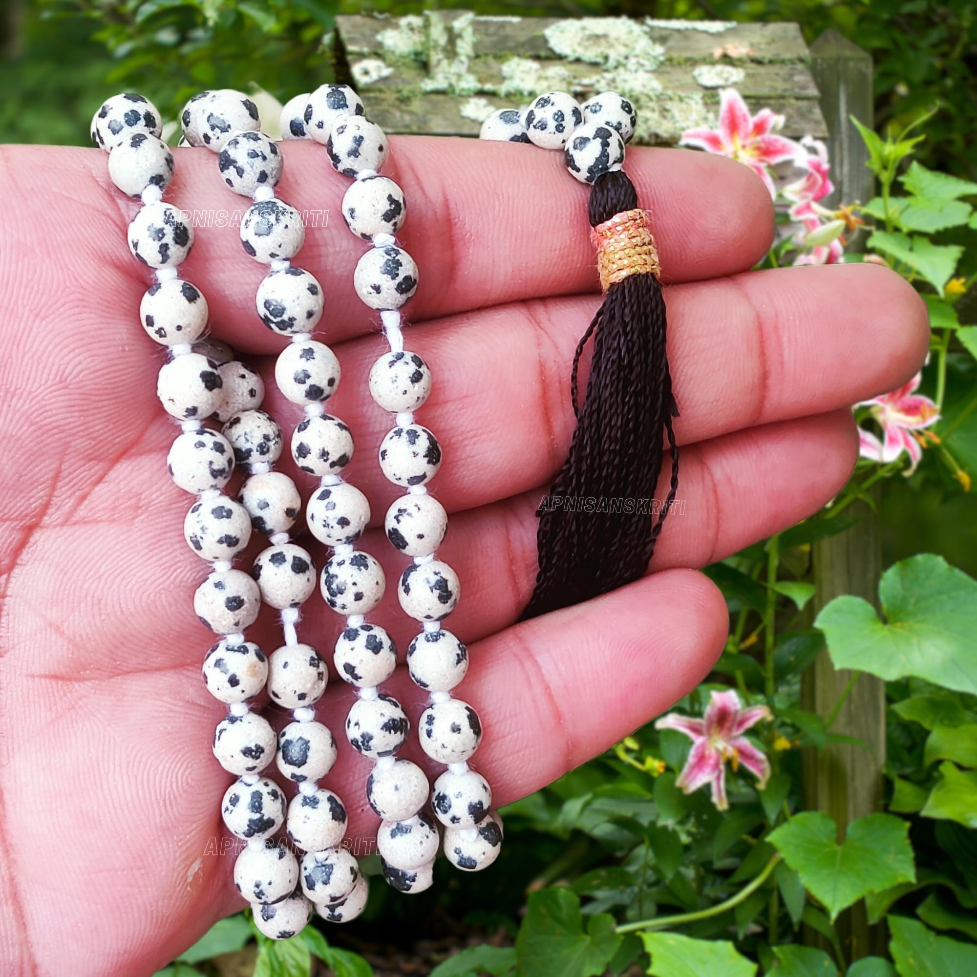 Apnisanskriti Premium Stone Mala for Men and Women (6mm, AAA Quality, Lab Certified, 108+1) - Natural Stone Beads Mala - Pack of 1