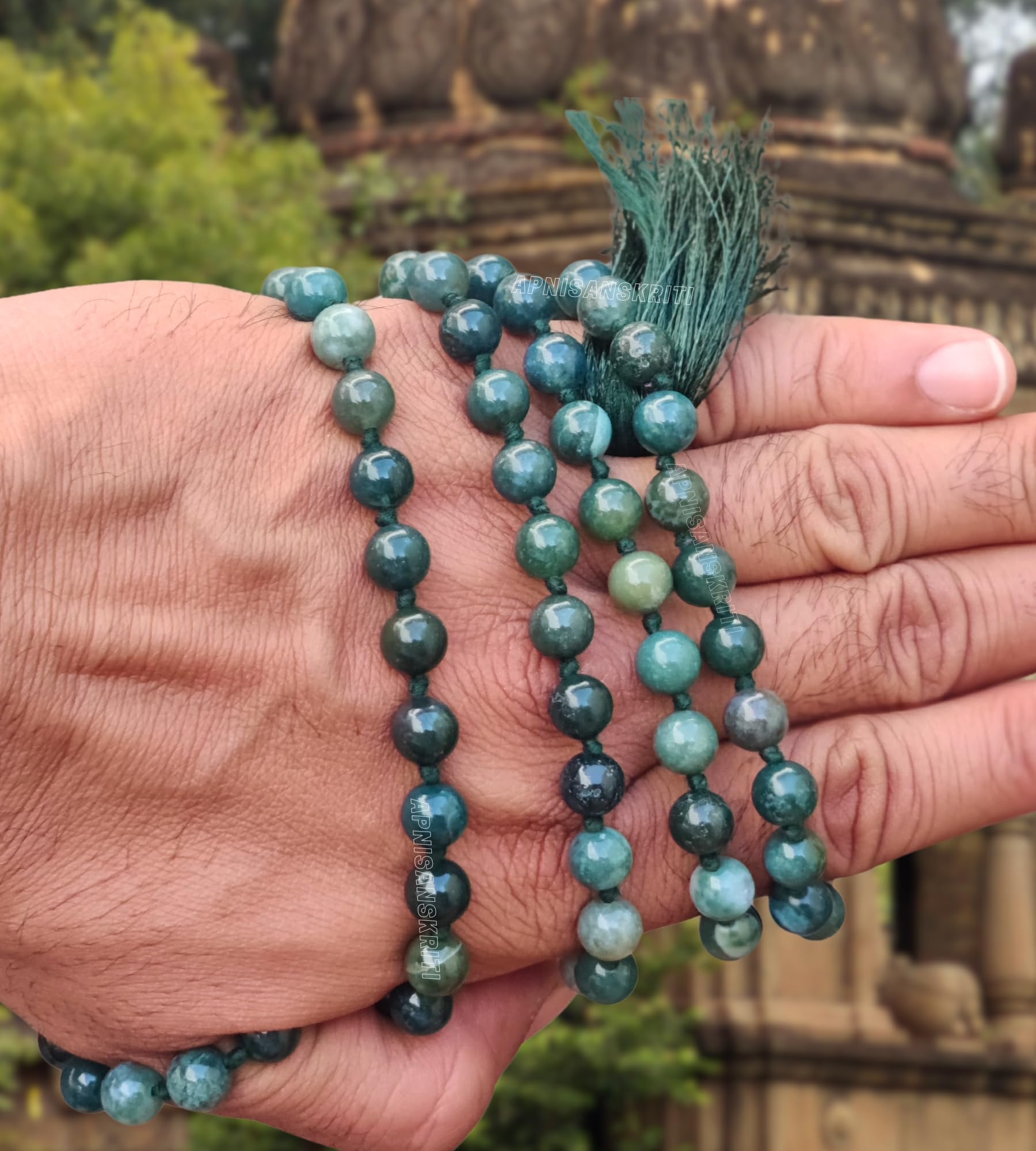 Apnisanskriti 8mm Moss Agate Mala - Growth and Renewal in Spiritual Connection (Pack of 1)
