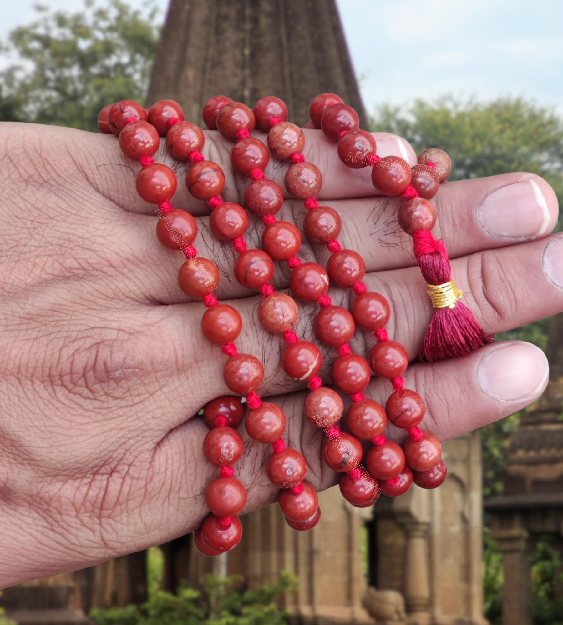 Apnisanskriti 8mm Red Jasper Mala - Grounding and Vitality in Spiritual Practice (Pack of 1)