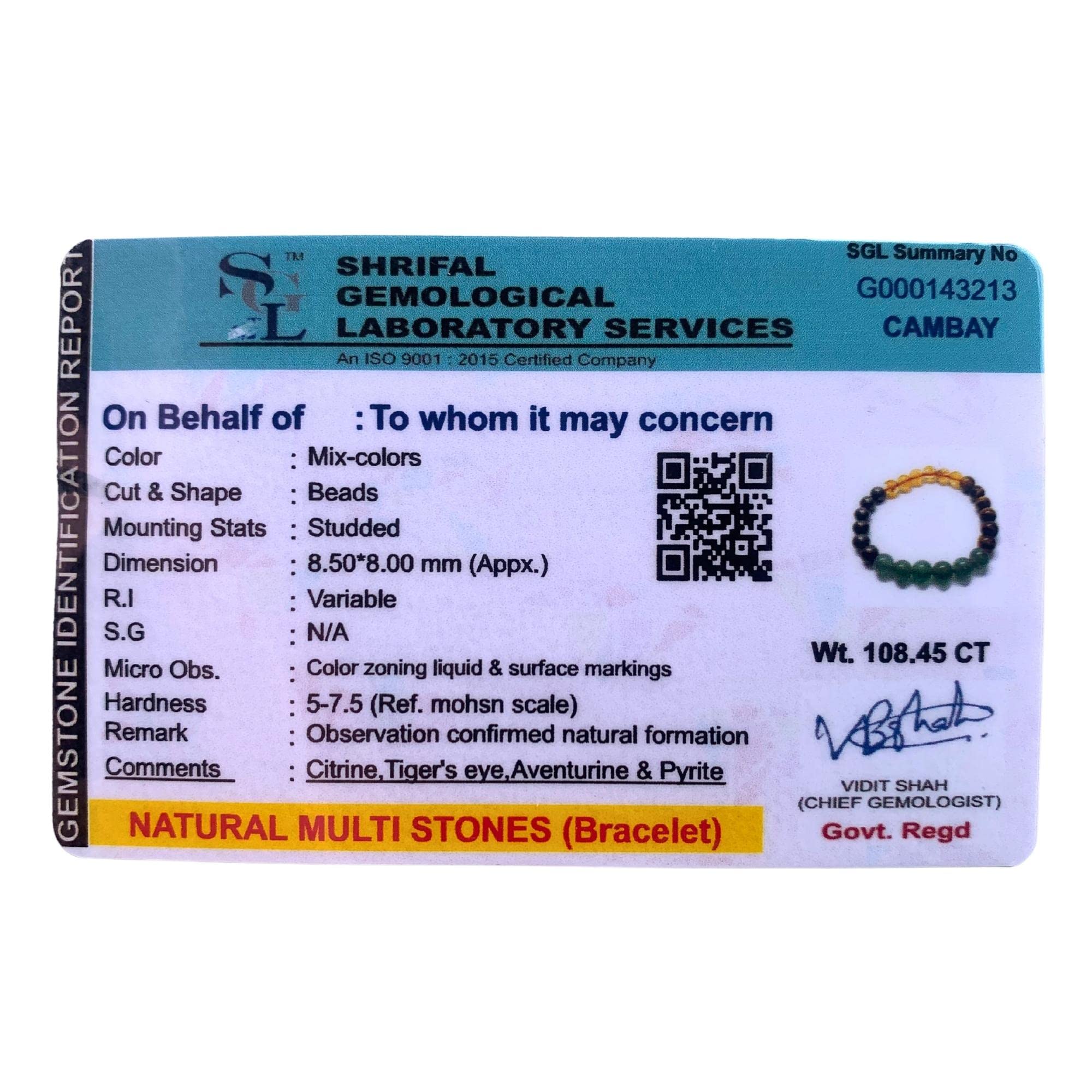 Apnisanskriti Certified Wealth Bracelet (8mm) – Natural Reiki Healing Round Crystal Gem Stone Beads Bracelet (8mm) – Free Size for Men & Women