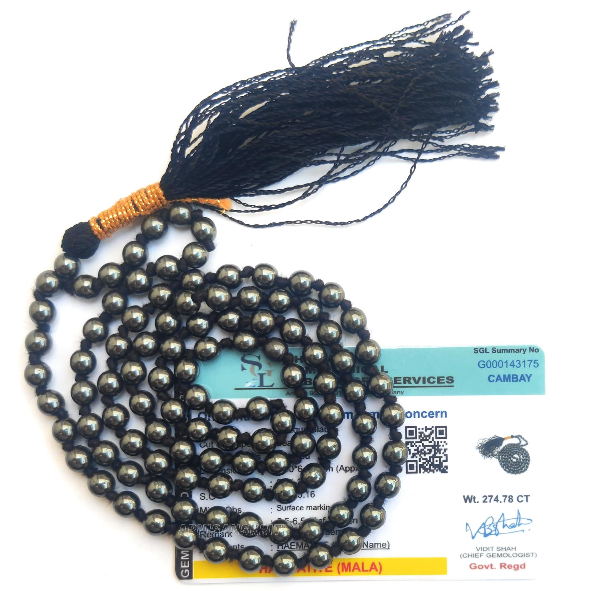 Apnisanskriti Premium Stone Mala for Men and Women (6mm, AAA Quality, Lab Certified, 108+1) - Natural Stone Beads Mala - Pack of 1
