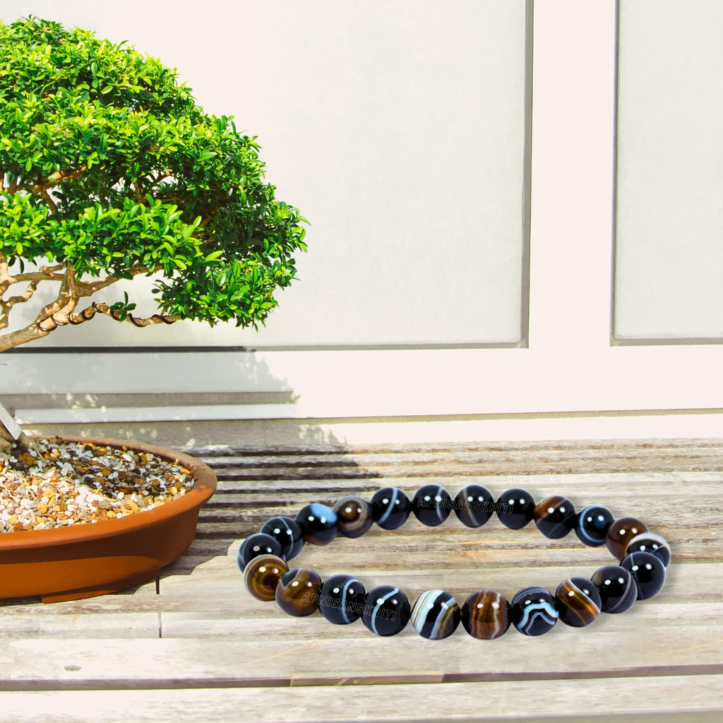 Apnisanskriti Certified Stone Bracelet (8mm) – Natural Reiki Feng Shui Round Gemstone – Free Size for Men & Women