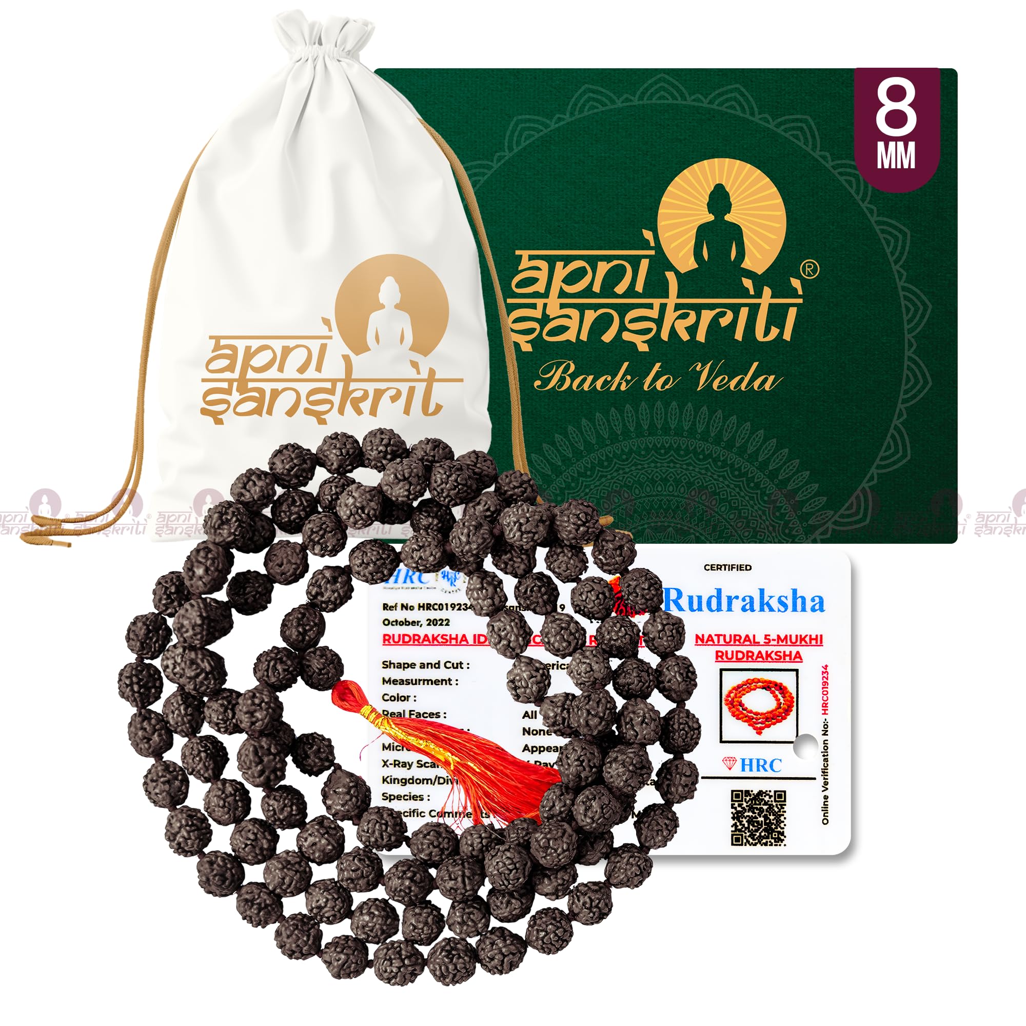 Apnisanskriti Black Rudraksha Mala (8 mm, Chest length, 108+1 Beads, Lab Certified) - Natural Black Rudraksha Beads - Pack of 1