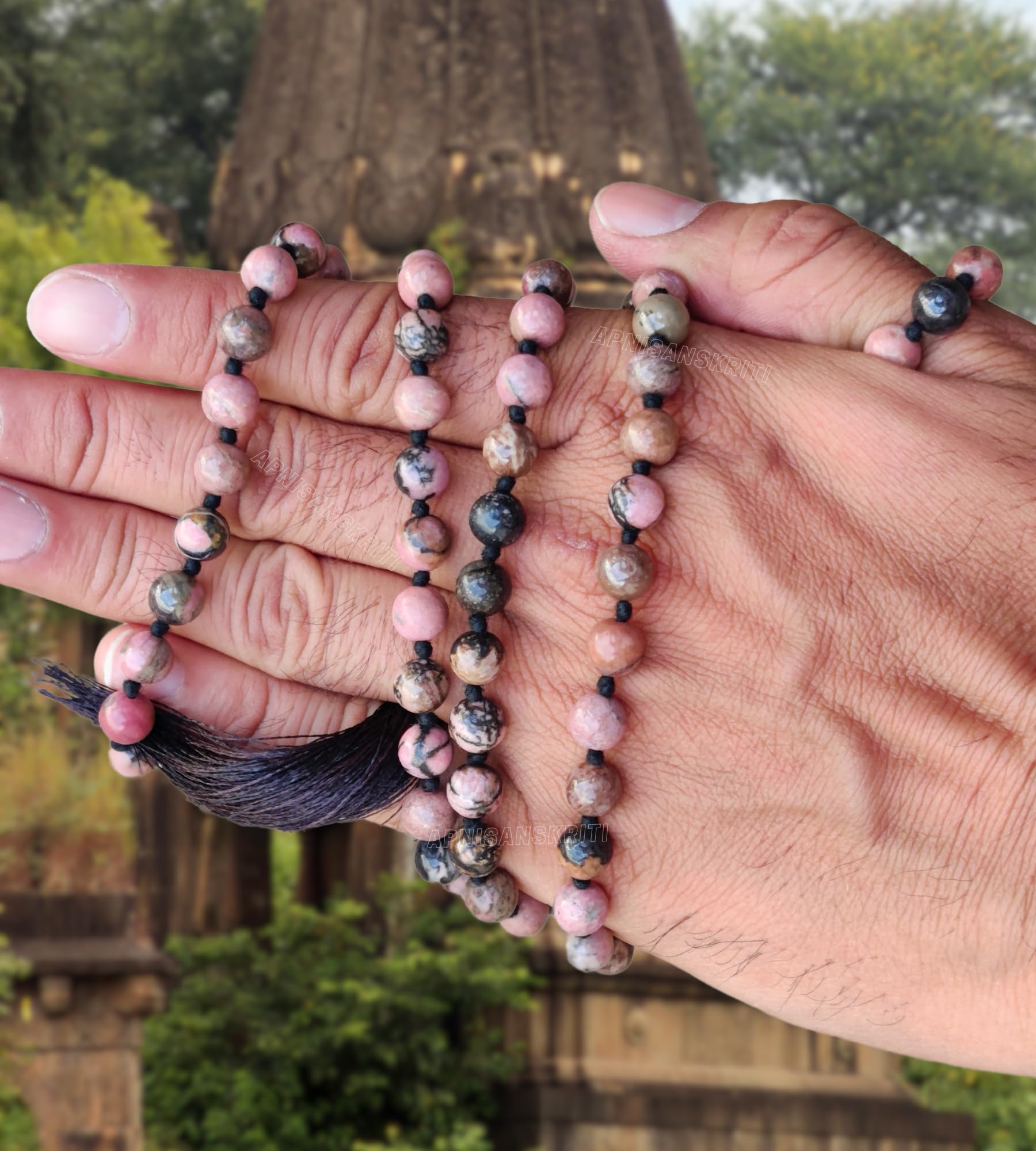 Apnisanskriti 8mm Rhodonite Mala - Love and Balance in Spiritual Practice (Pack of 1)