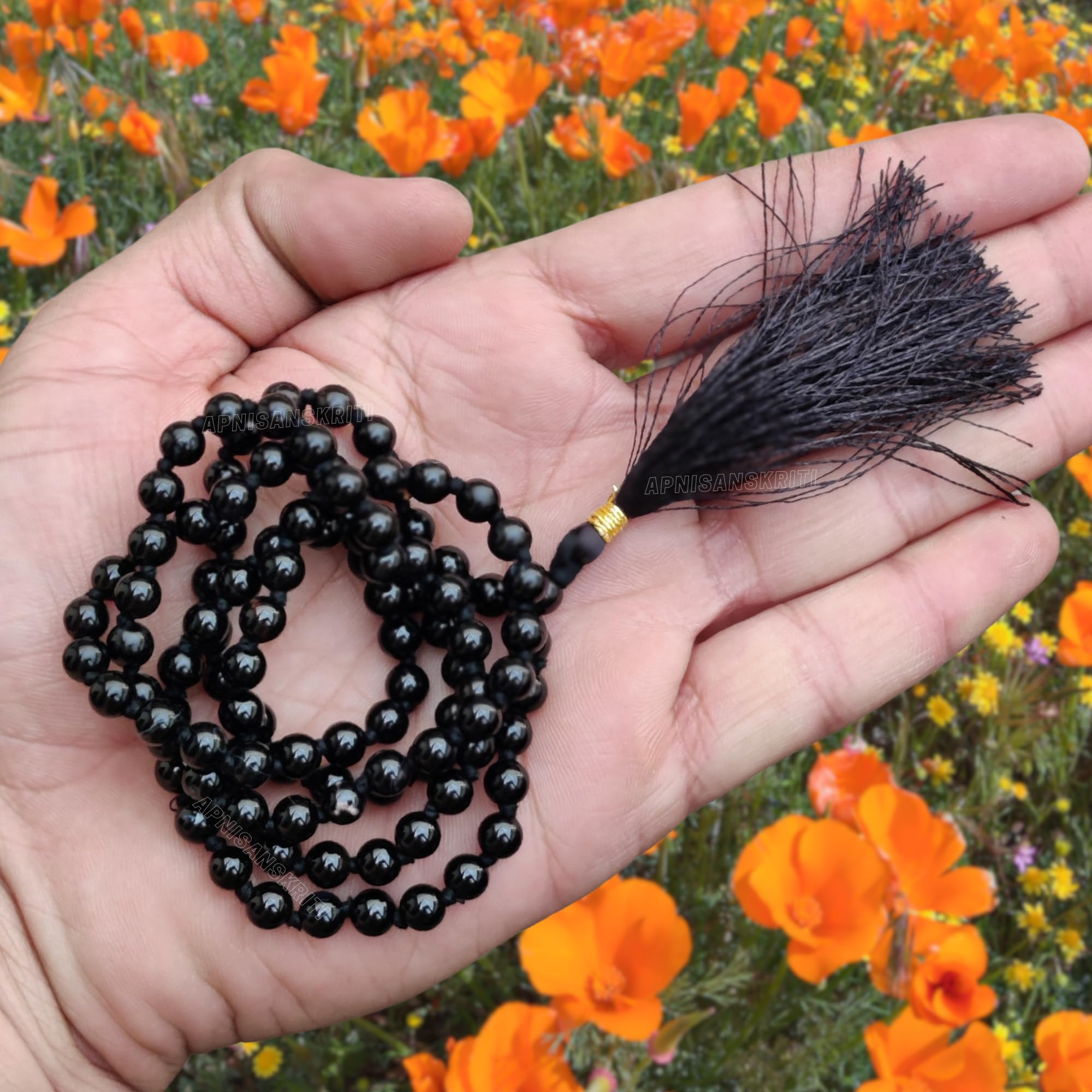 Apnisanskriti Black Onyx Shine Mala 6mm - Elegant Beads for Strength and Spiritual Balance (Pack of 1)