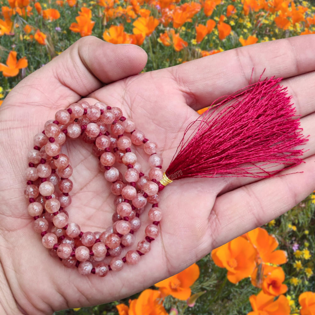 Apnisanskriti 6mm Sun Stone Mala - Radiant Beads for Vitality and Spiritual Illumination (Pack of 1)