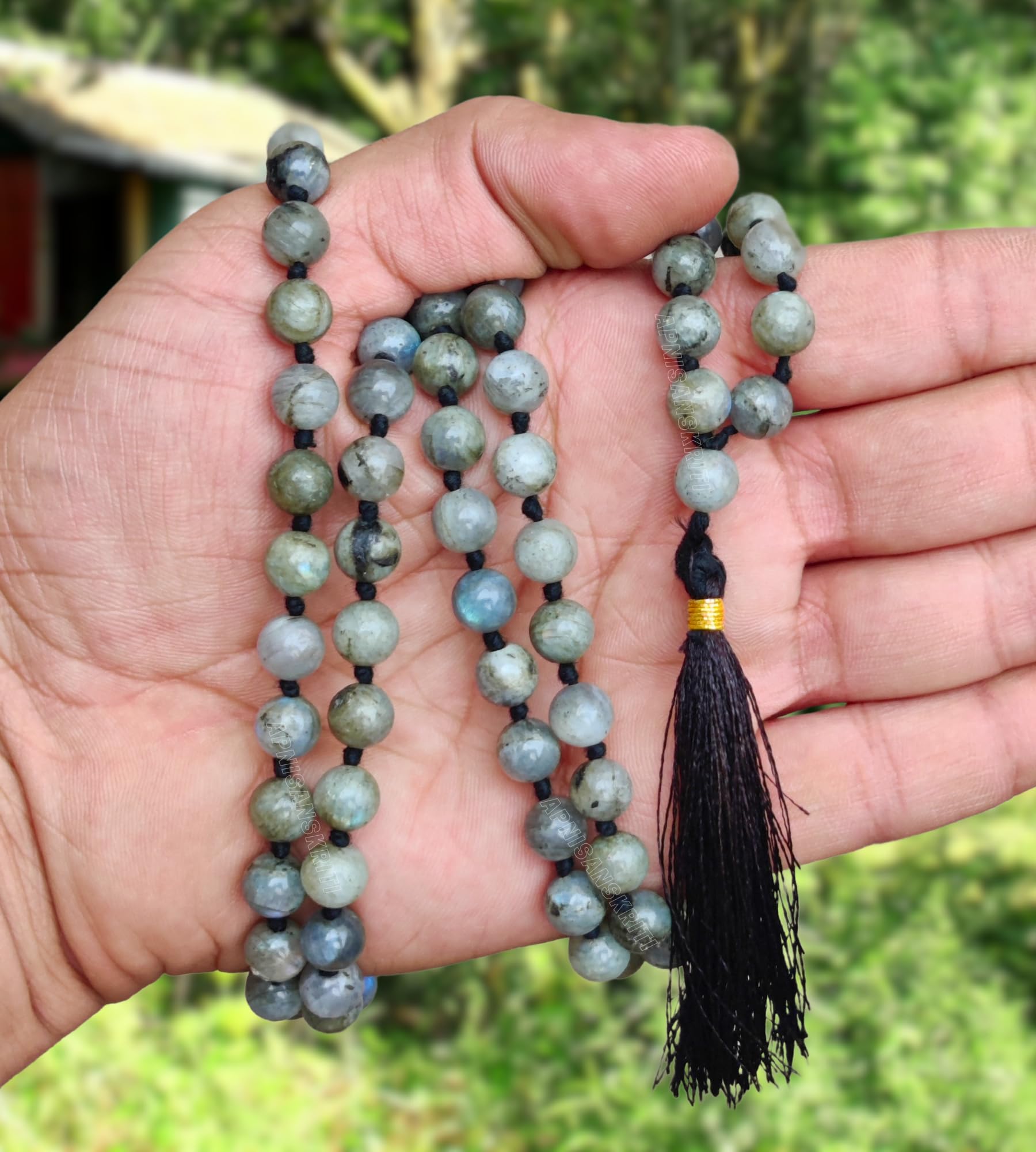 Apnisanskriti Premium 8mm Labradorite Mala - Mystical Beads for Spiritual Awakening and Protection (Pack of 1)