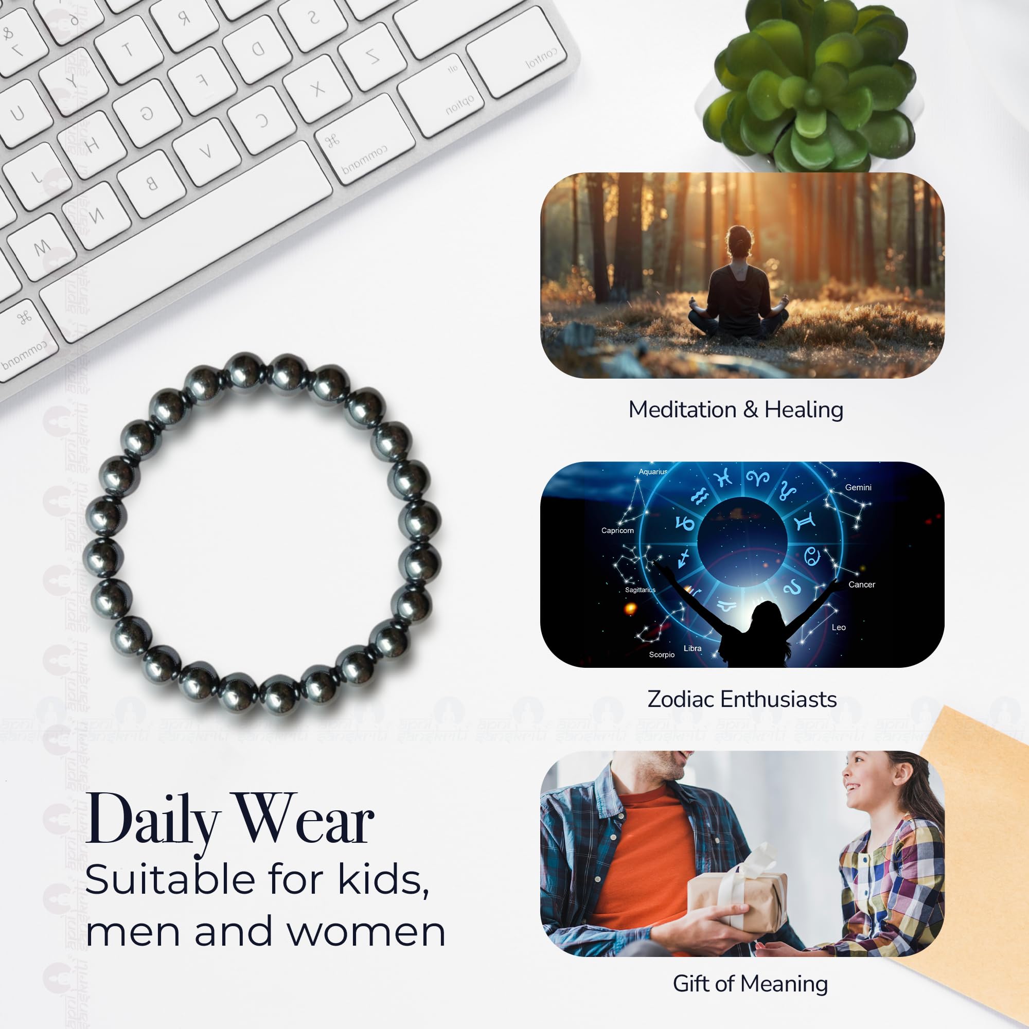 Apnisanskriti Certified Stone Bracelet (8mm) – Natural Reiki Feng Shui Round Gemstone – Free Size for Men & Women