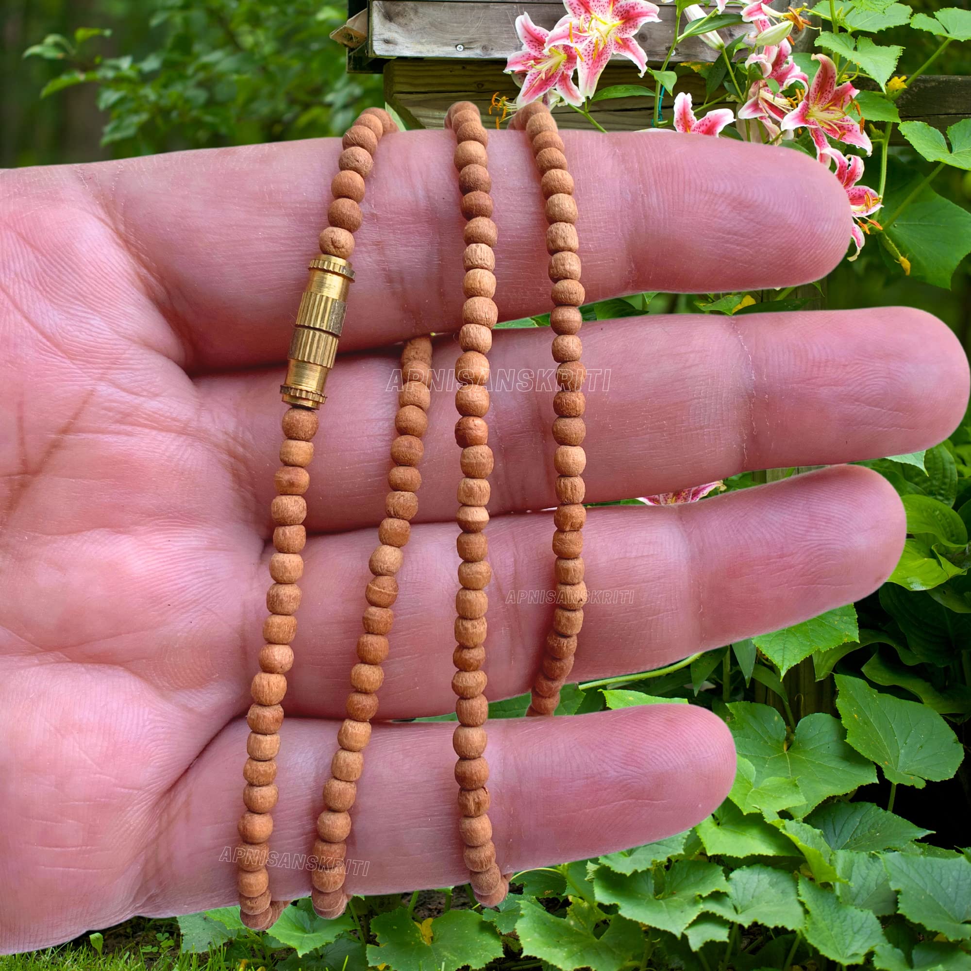 Apnisanskriti Chandan Kanthi Mala (Brown Sandalwood Rosary) for Men & Women (Zero Bead Size, 108+1 Beads, Lab Certified) Natural Beads - Pack of 1