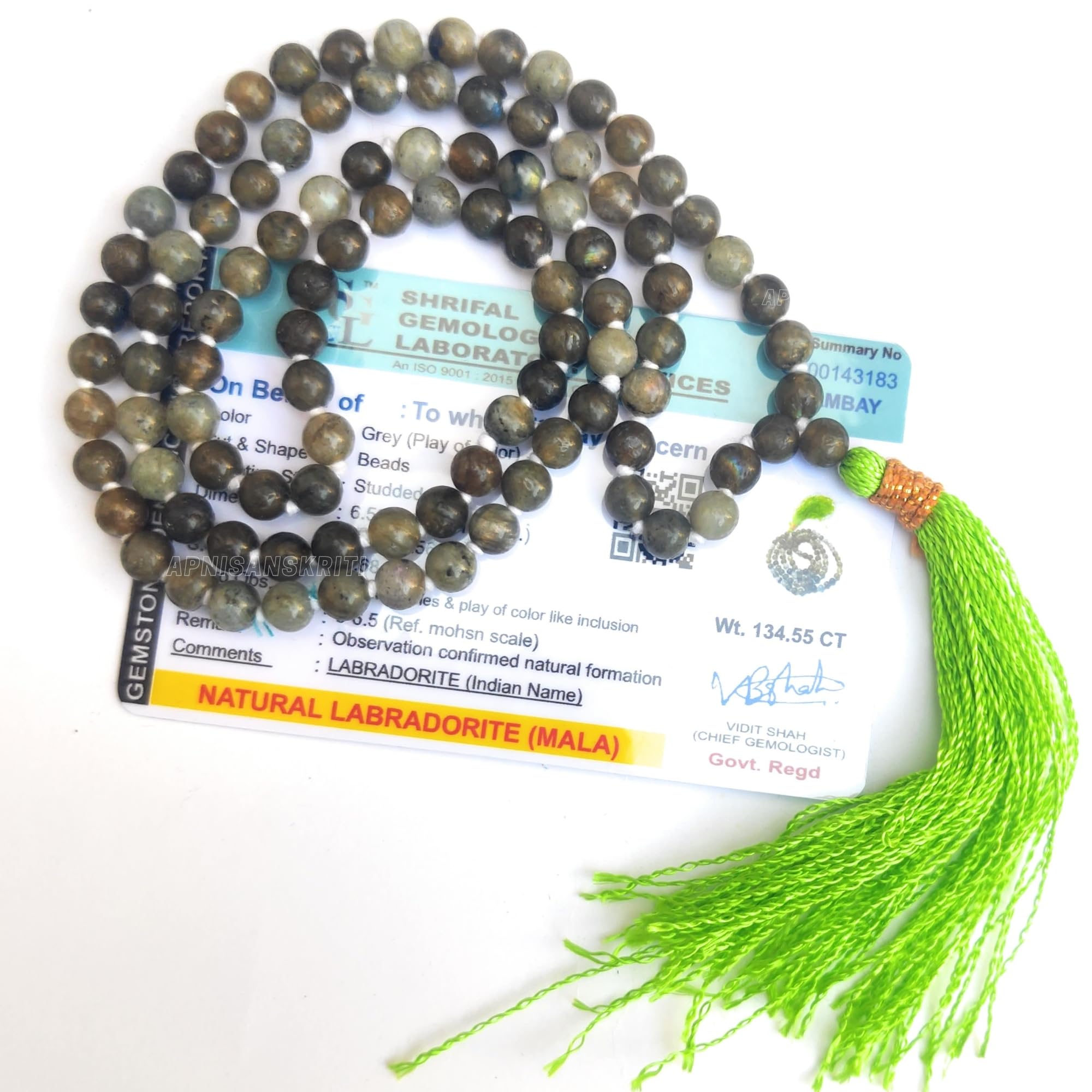 Apnisanskriti Premium Stone Mala for Men and Women (6mm, AAA Quality, Lab Certified, 108+1) - Natural Stone Beads Mala - Pack of 1