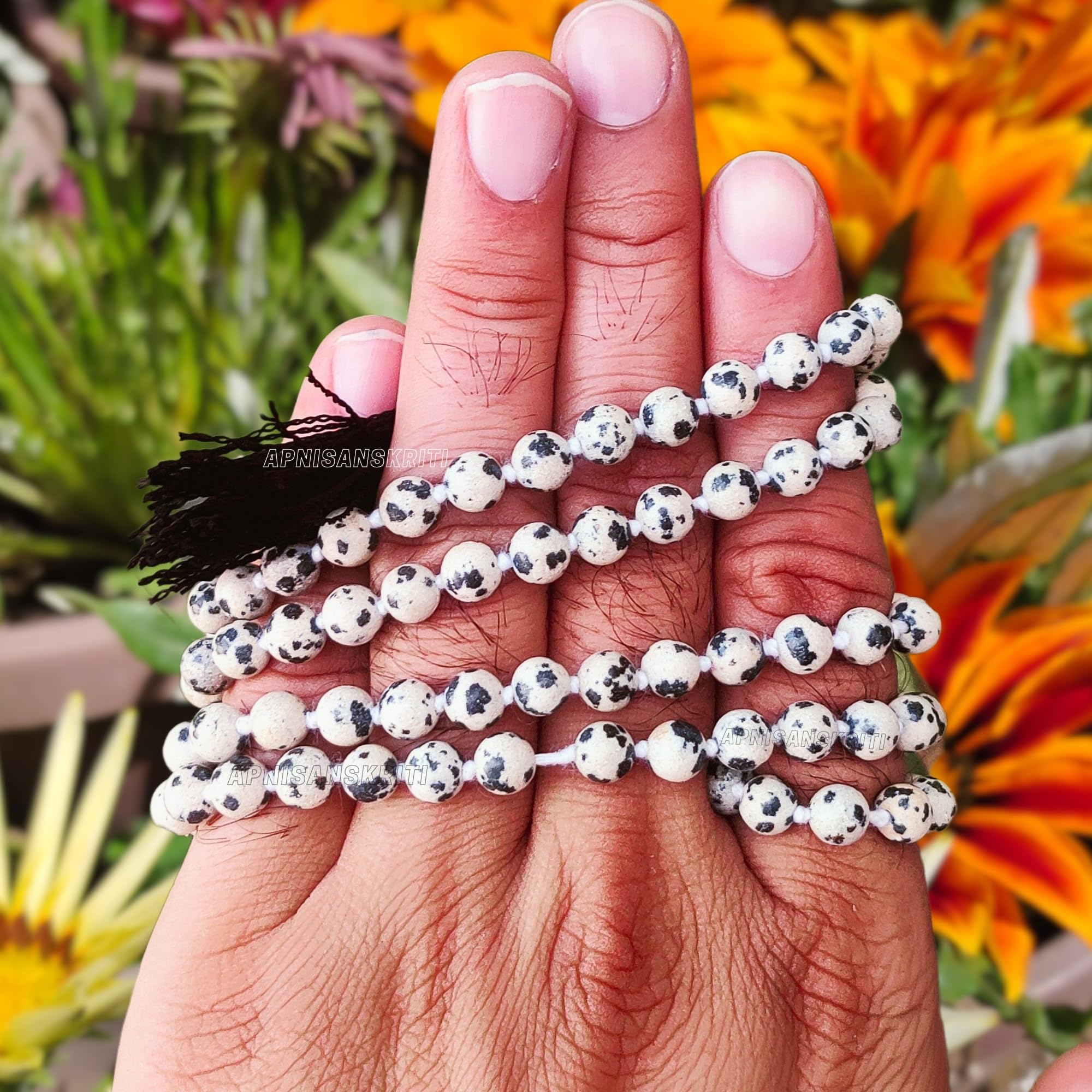 Apnisanskriti Premium Stone Mala for Men and Women (6mm, AAA Quality, Lab Certified, 108+1) - Natural Stone Beads Mala - Pack of 1