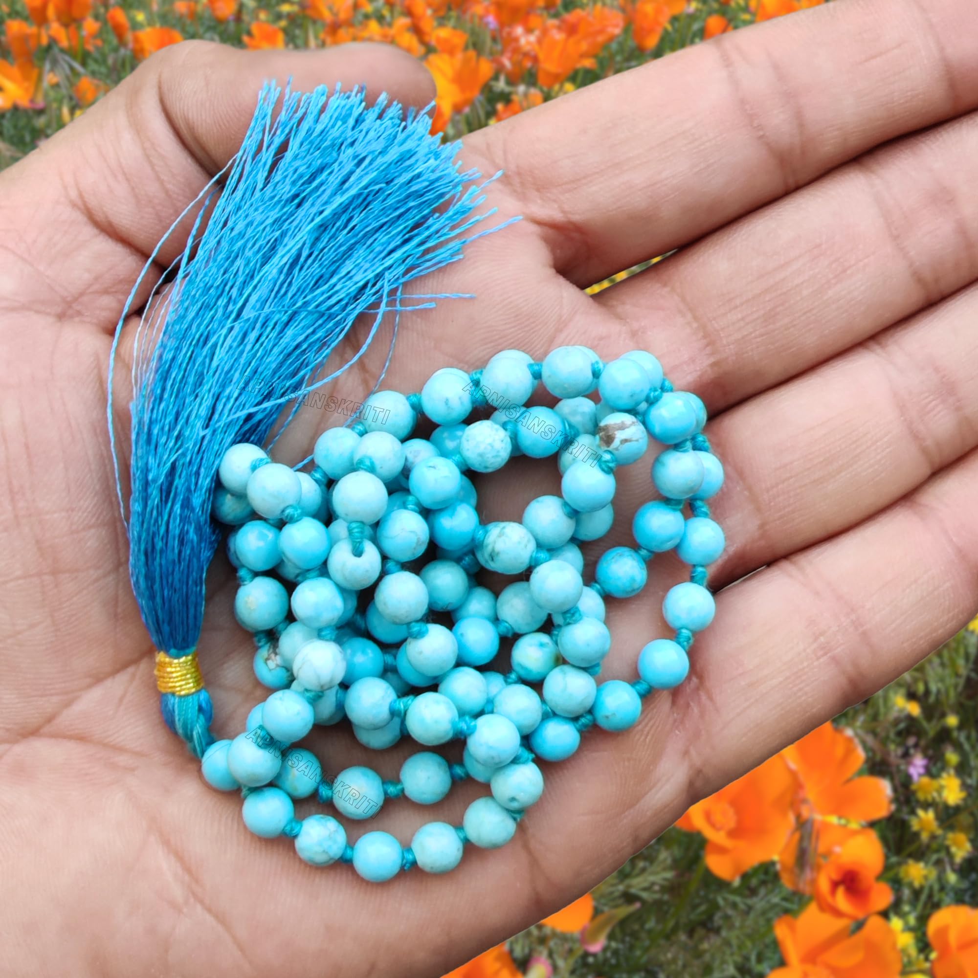 Apnisanskriti 6mm Phiroza (Turquoise) Mala - Serene Beads for Spiritual Harmony (Pack of 1)